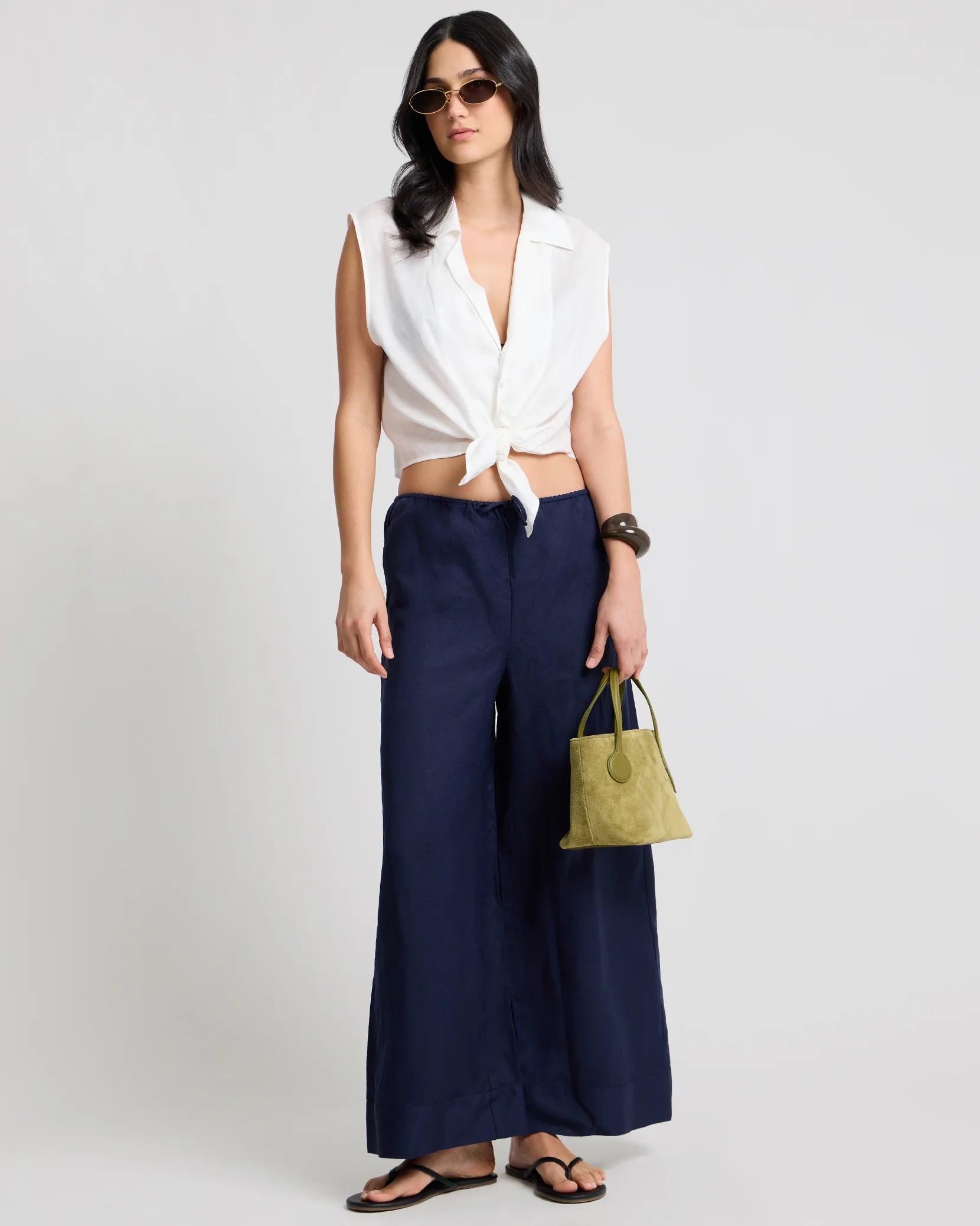 Air Linen Wide Leg Drawstring Pant - Image 3