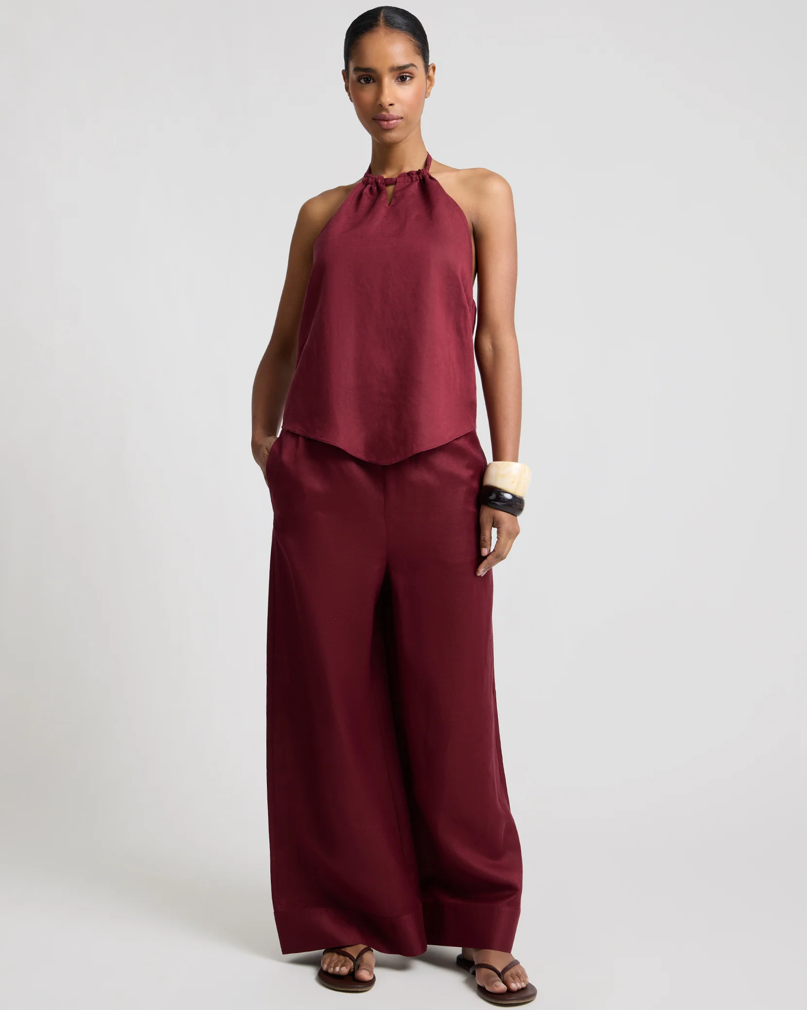 Air Linen Wide Leg Drawstring Pant - Image 4