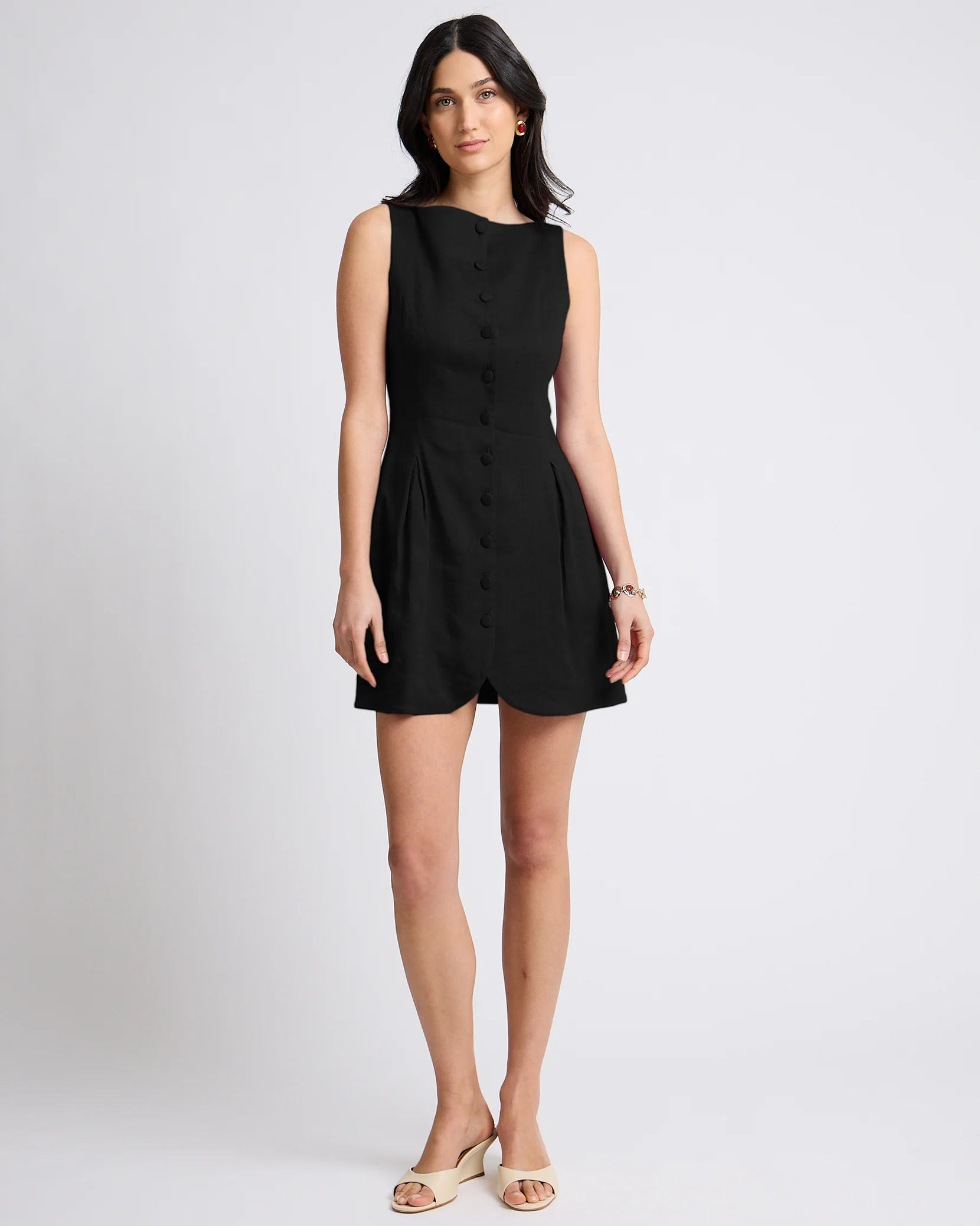 Boatneck Button Front Dress - Image 3