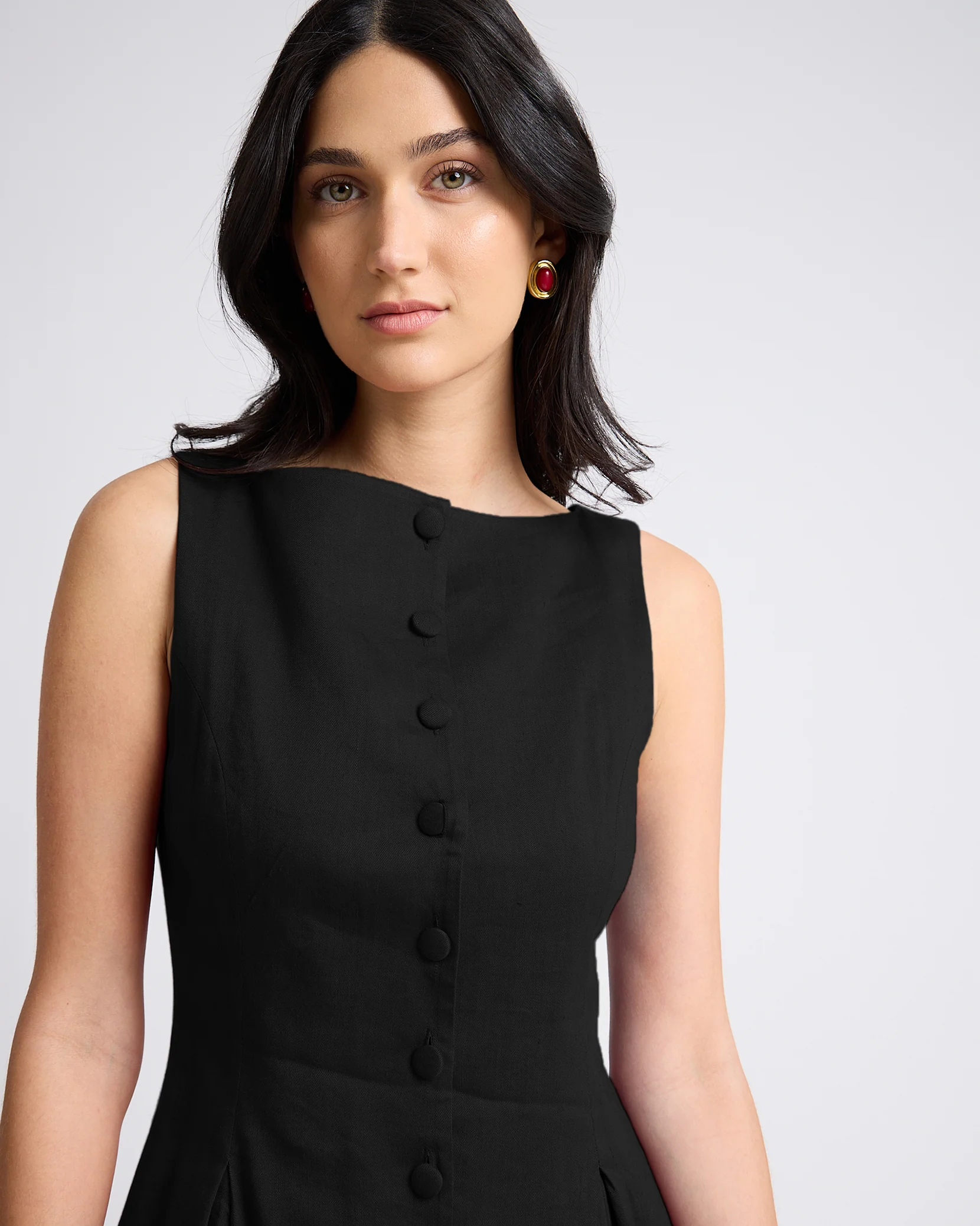 Boatneck Button Front Dress - Image 4