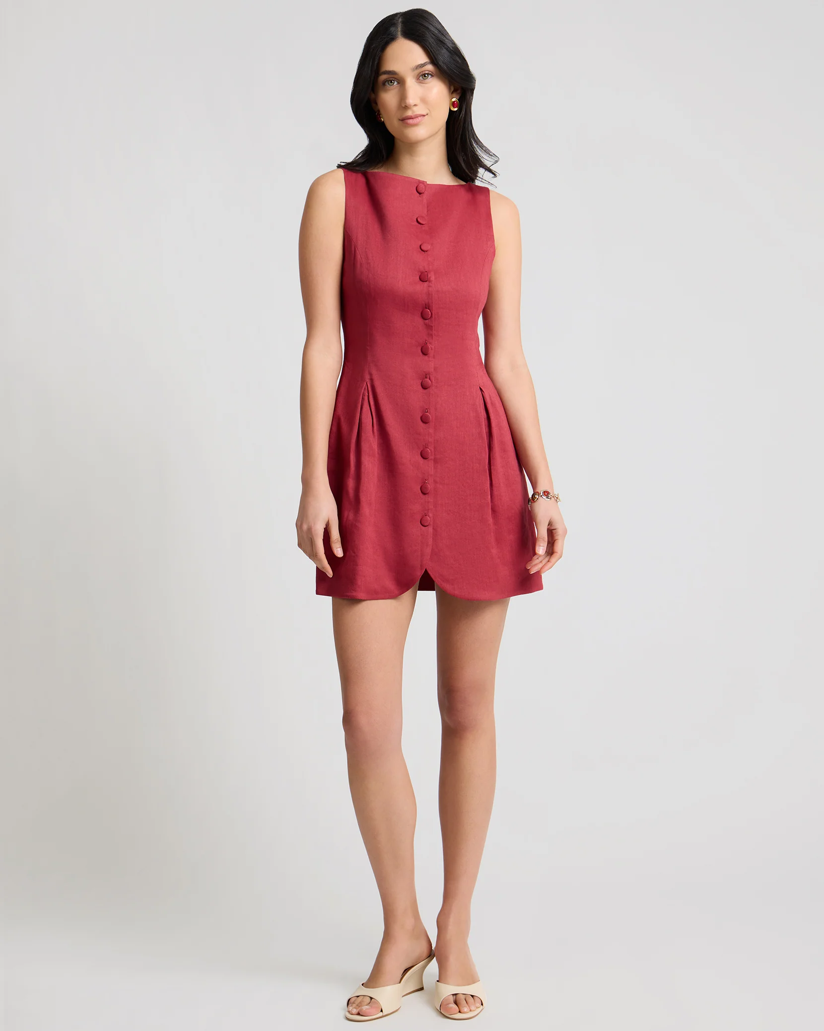 Boatneck Button Front Dress - Image 3