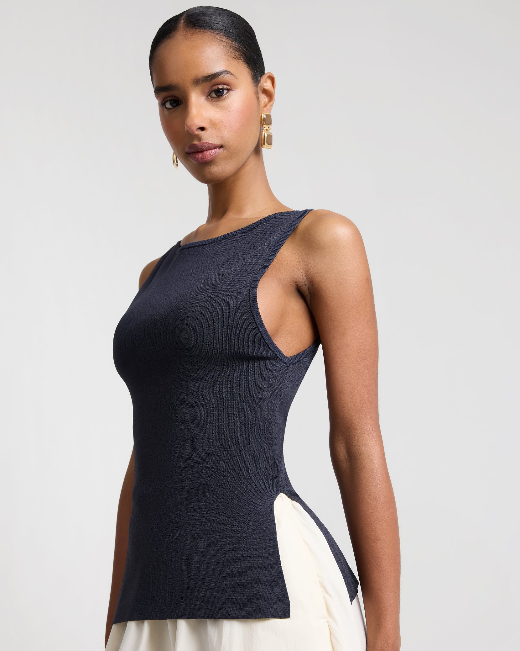 Boatneck Mix Media Dress - Image 3