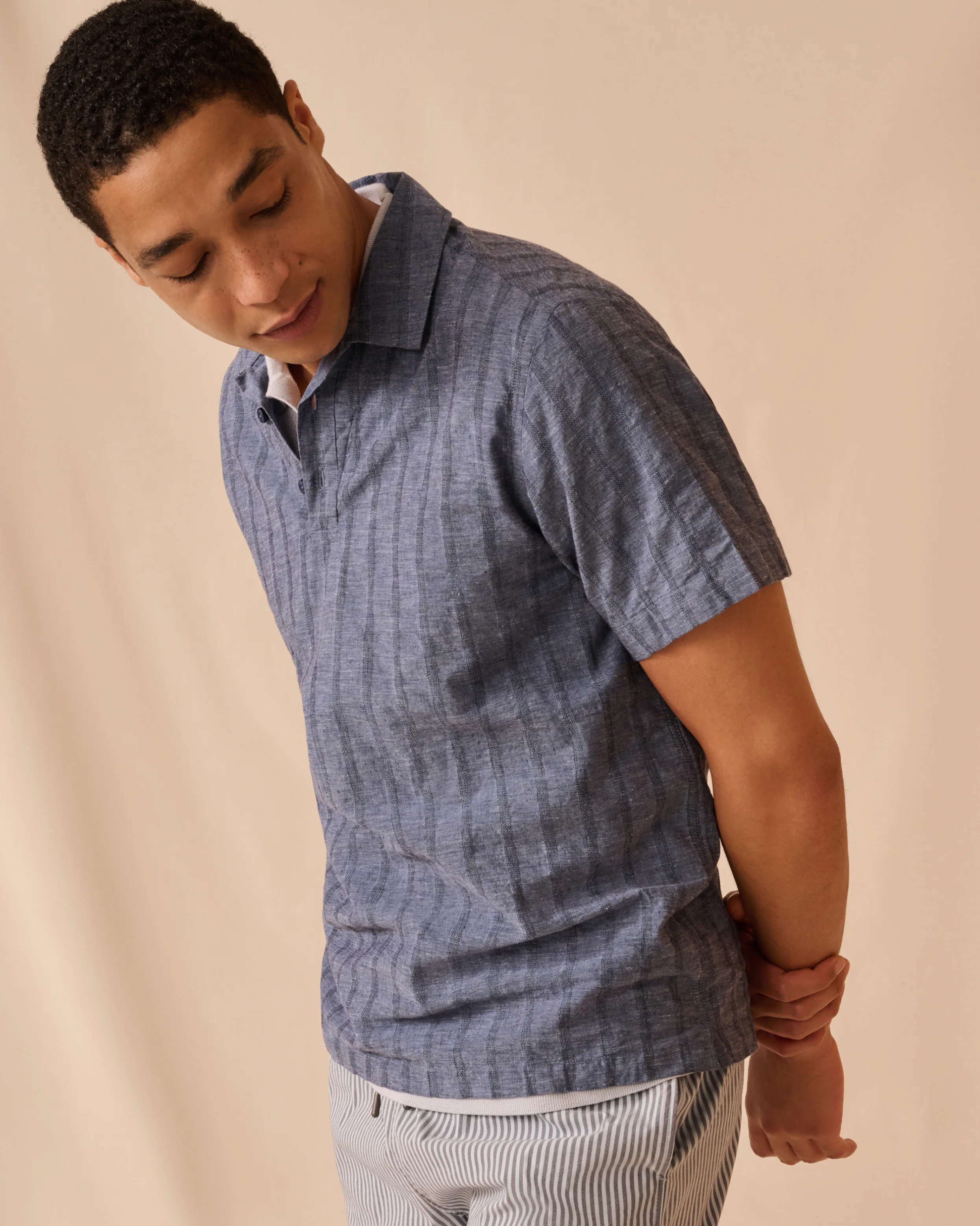 Cotton Linen Pop-Over Polo - Image 2
