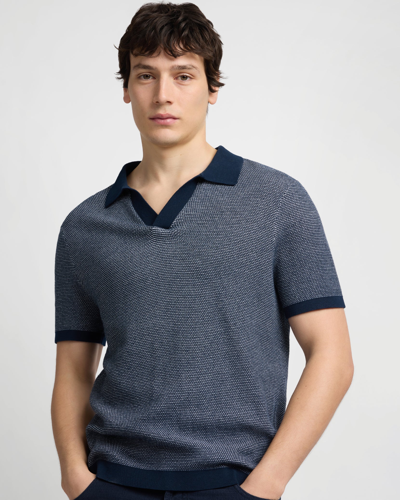 Cotton Textured Johnny Collar Polo - Image 2
