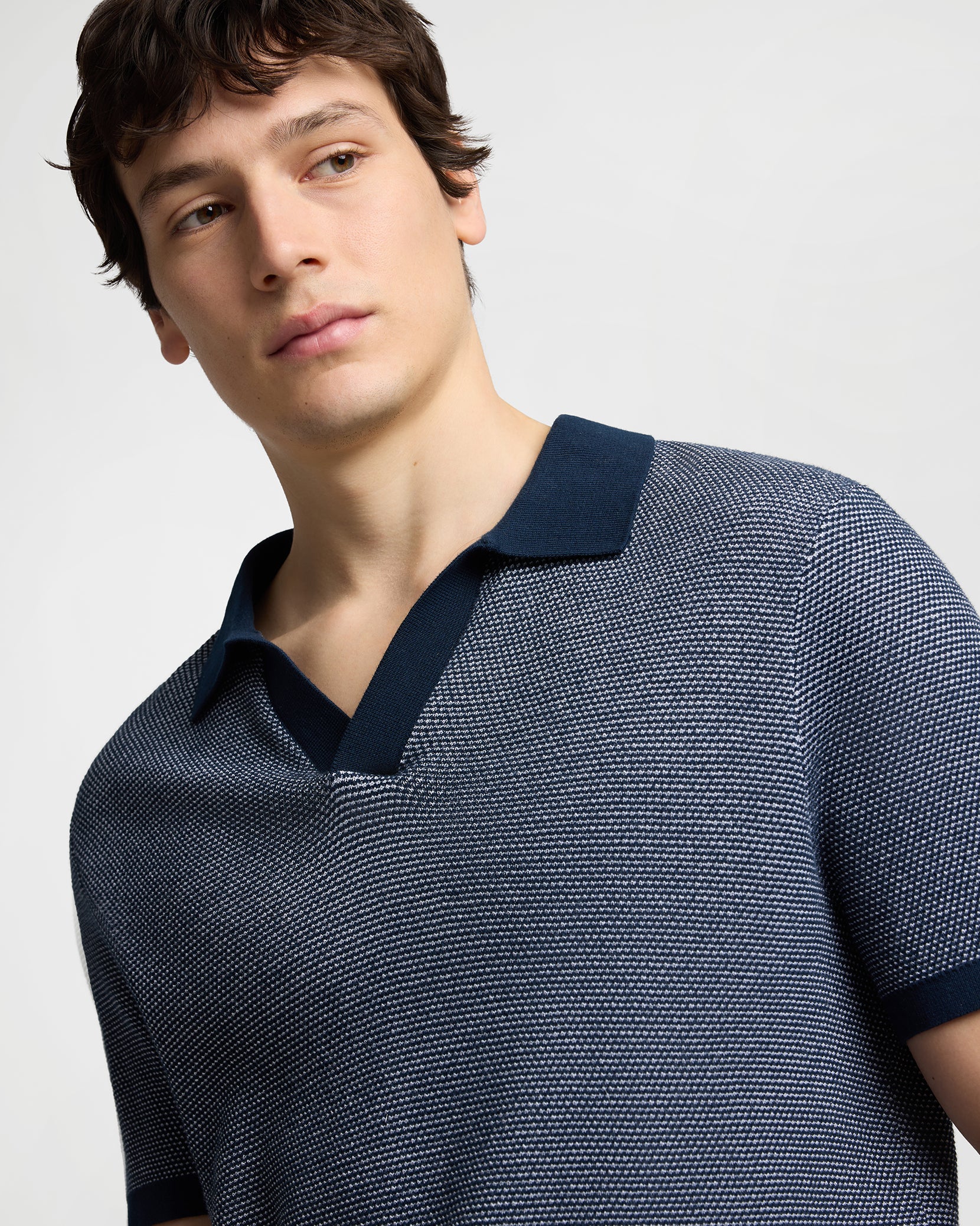 Cotton Textured Johnny Collar Polo - Image 4