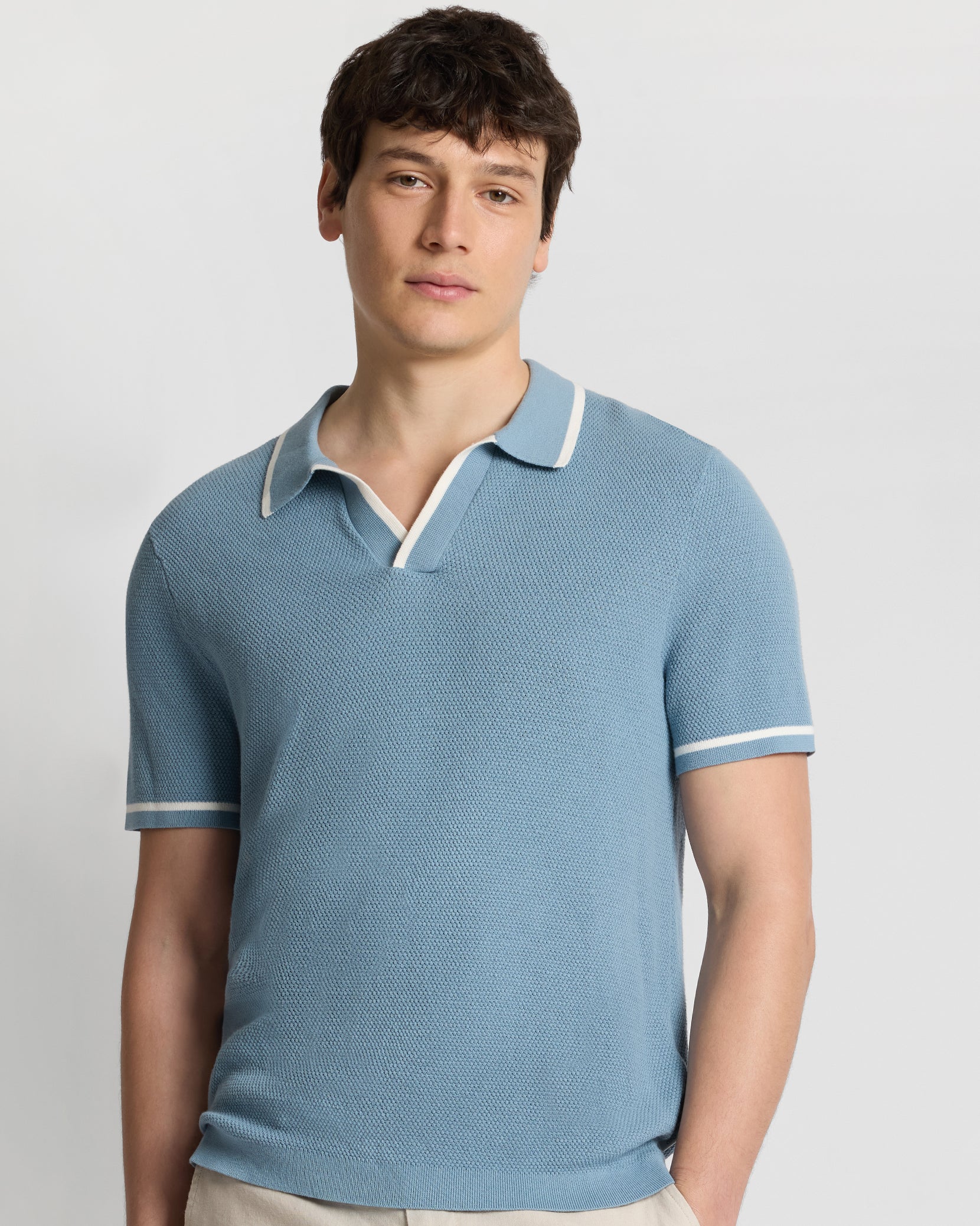 Cotton Textured Johnny Collar Polo - Image 2