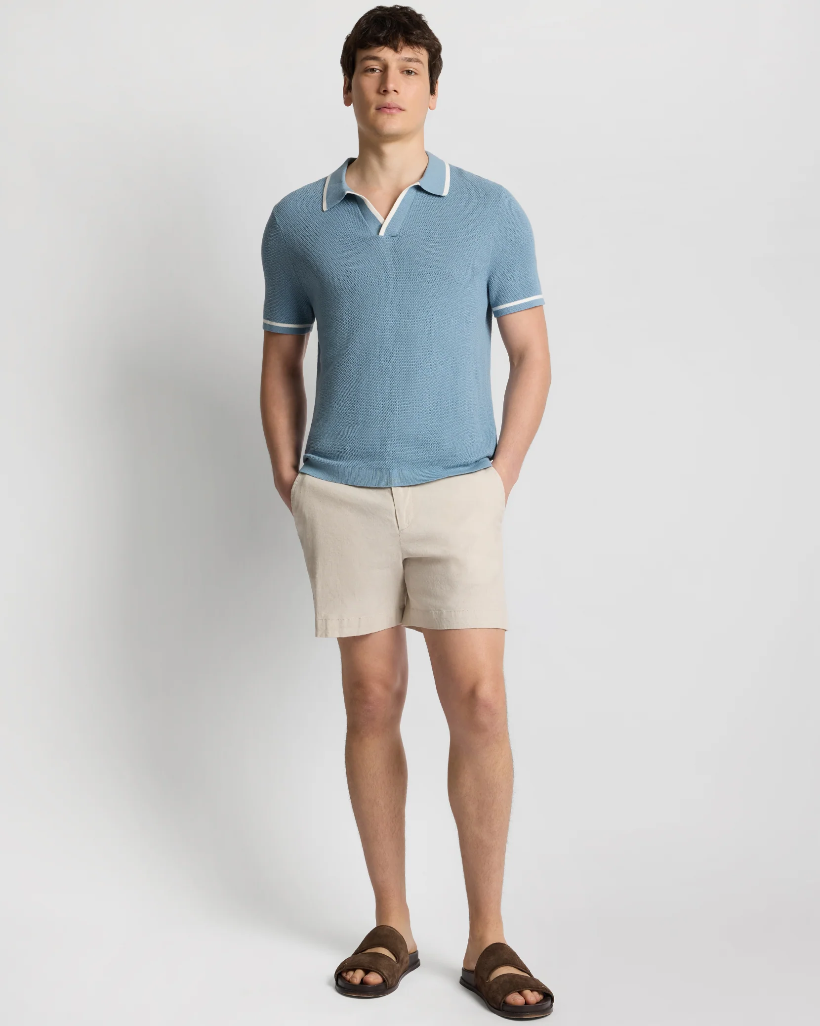Cotton Textured Johnny Collar Polo - Image 3