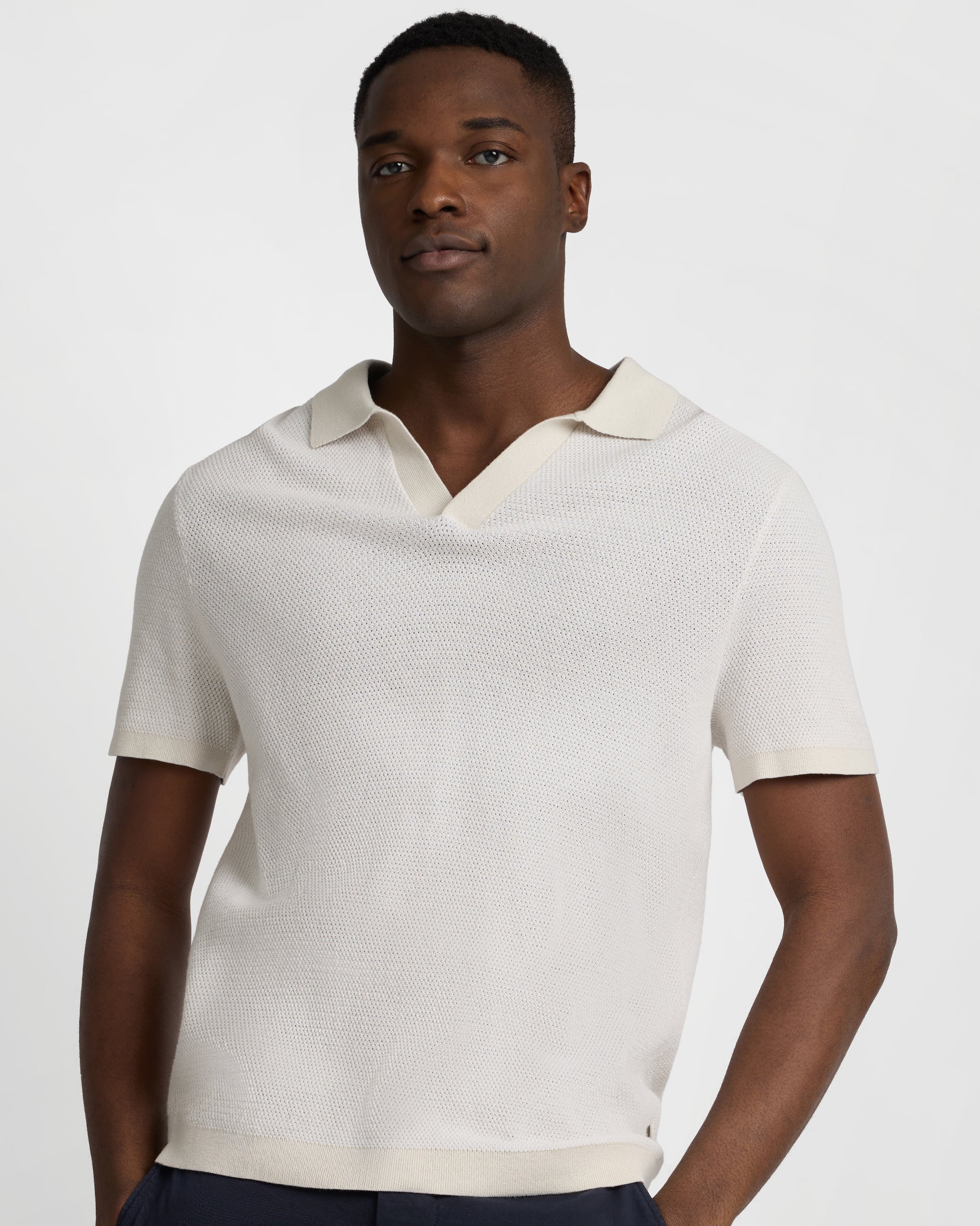 Cotton Textured Johnny Collar Polo - Image 2