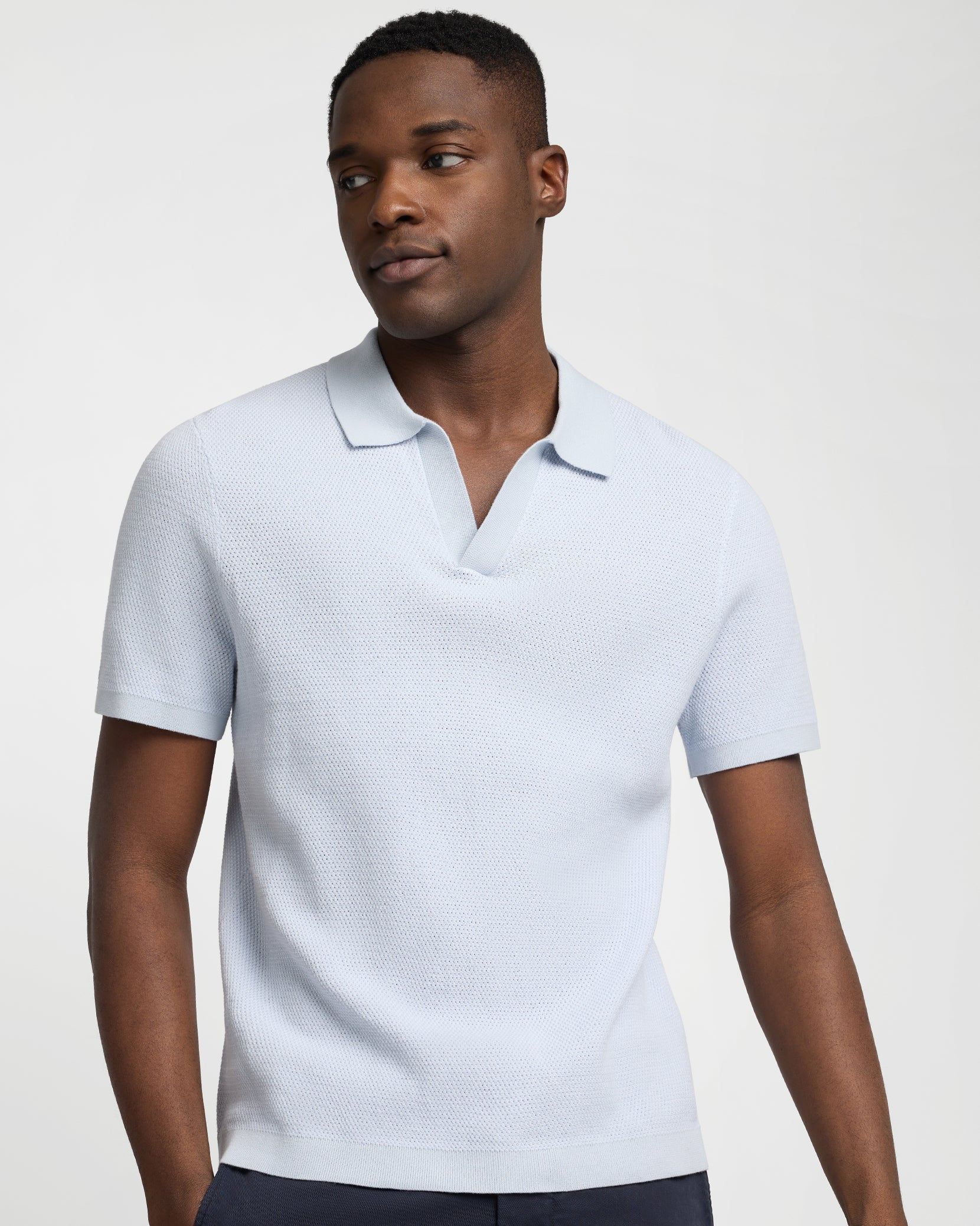 Cotton Textured Johnny Collar Polo - Image 2