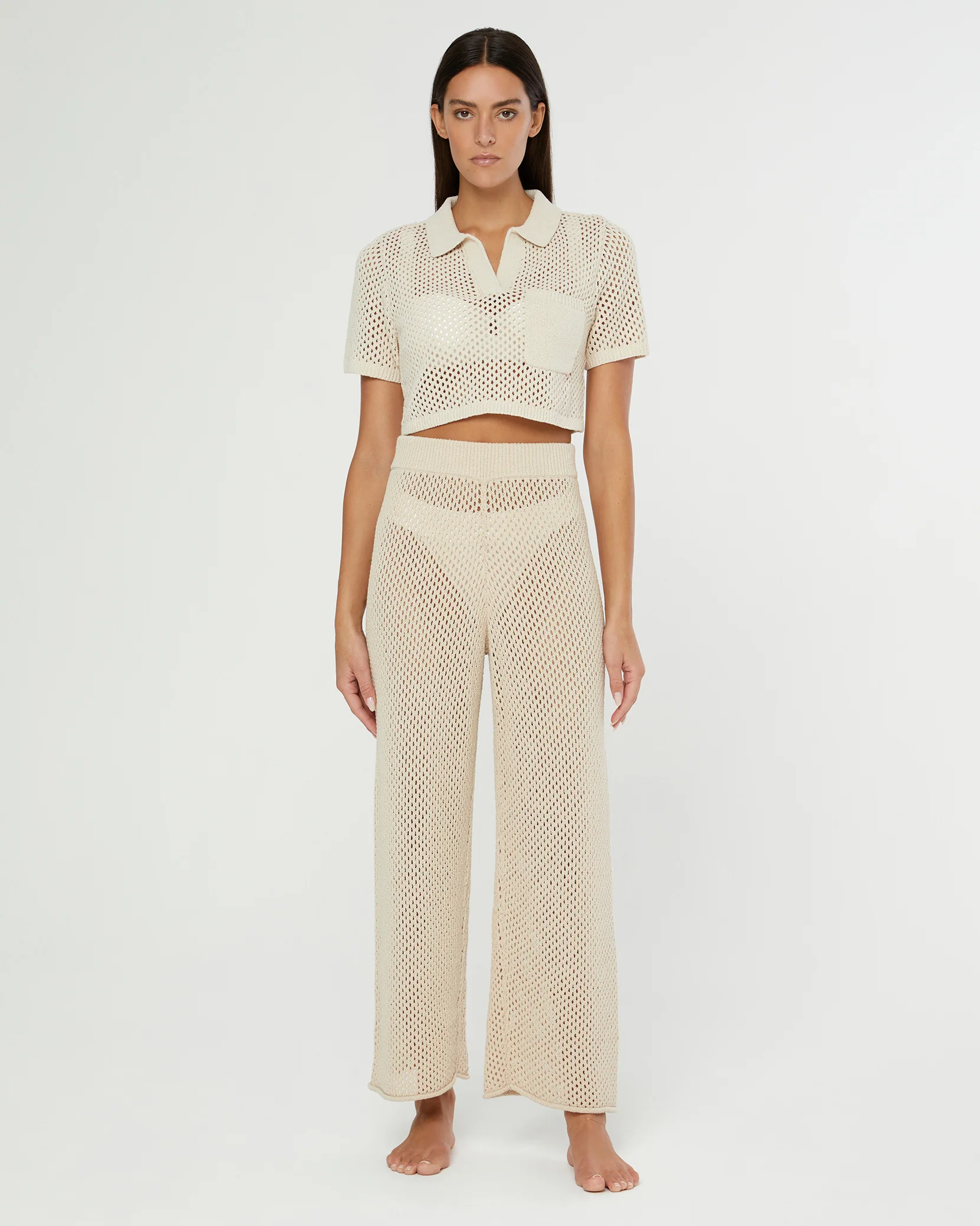 Crochet Knit Cropped Polo - Image 3