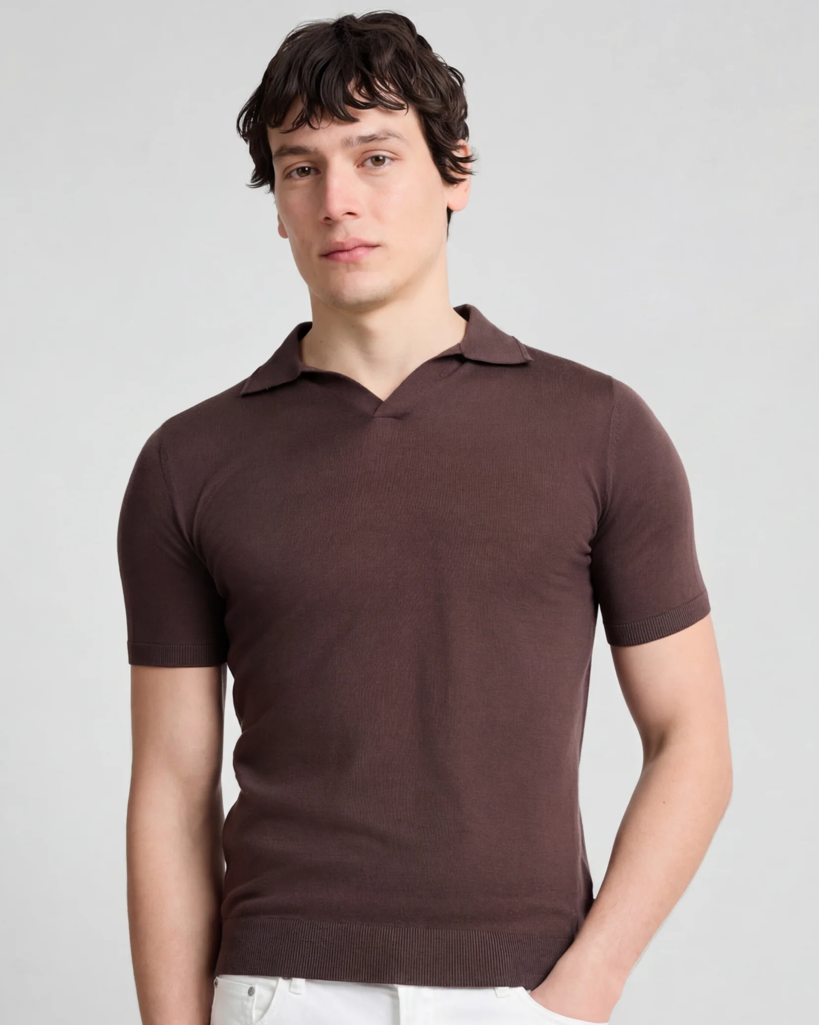 Extra Fine Merino Wool Short Sleeve Johnny Collar Polo - Image 2