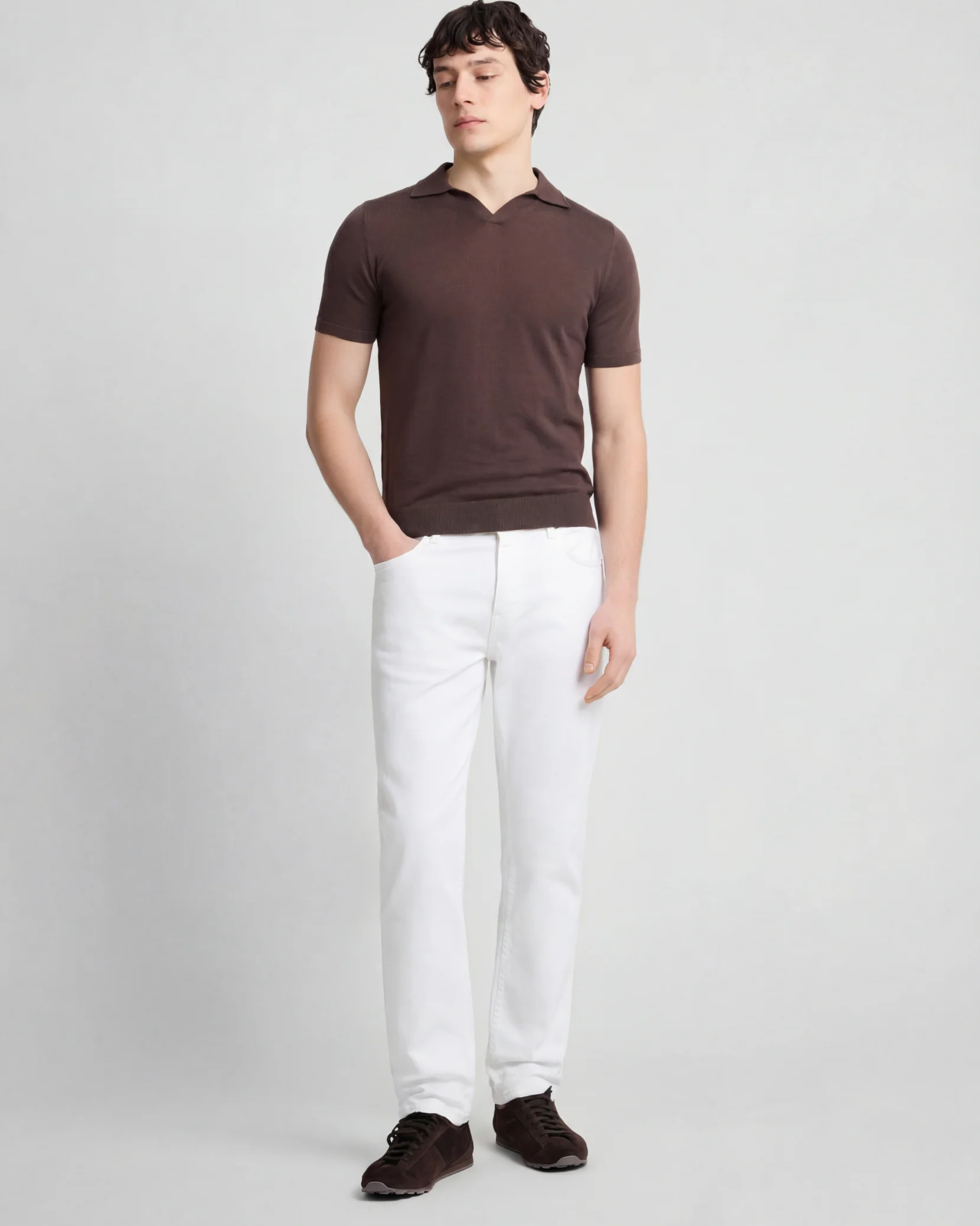 Extra Fine Merino Wool Short Sleeve Johnny Collar Polo - Image 3