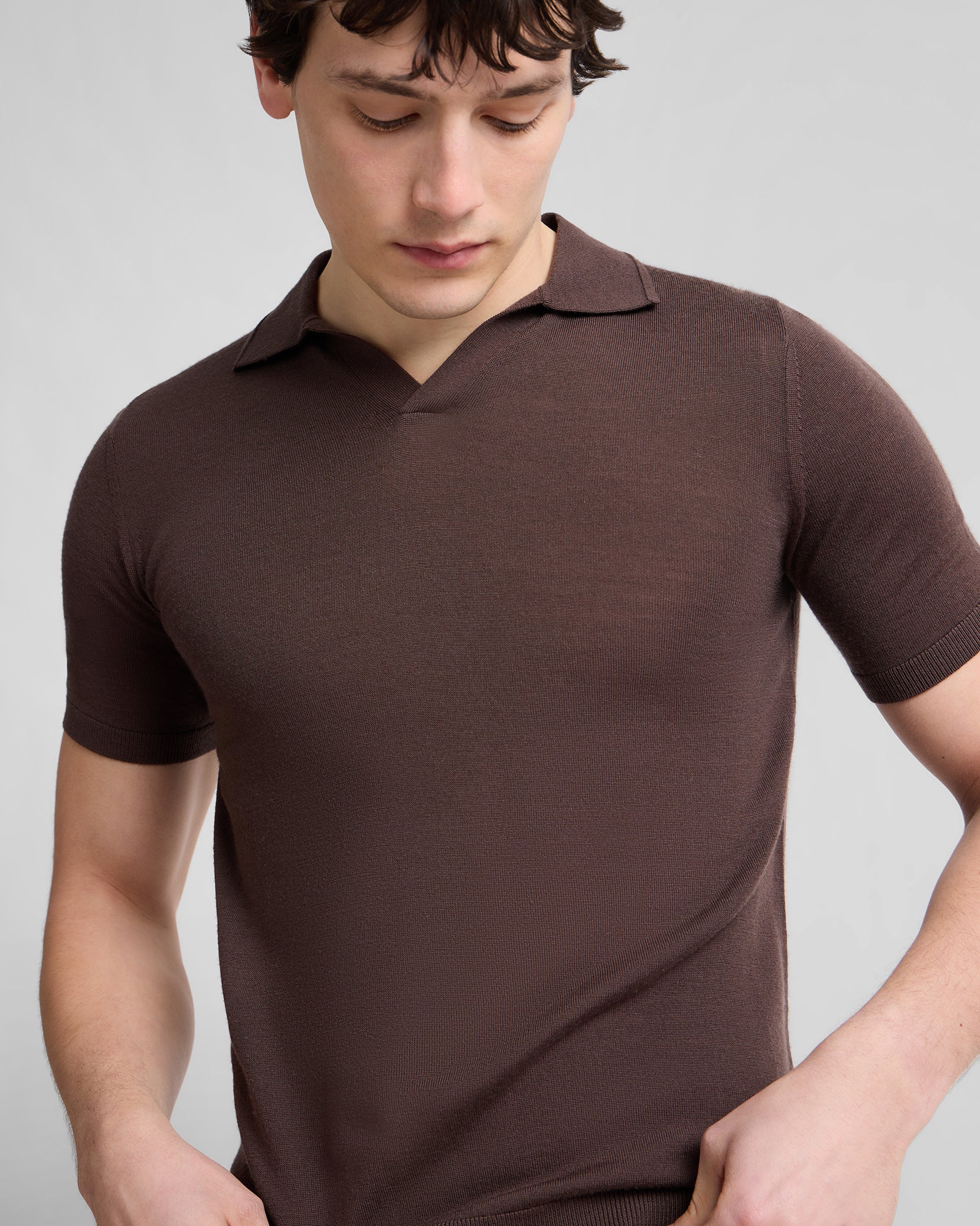 Extra Fine Merino Wool Short Sleeve Johnny Collar Polo - Image 4