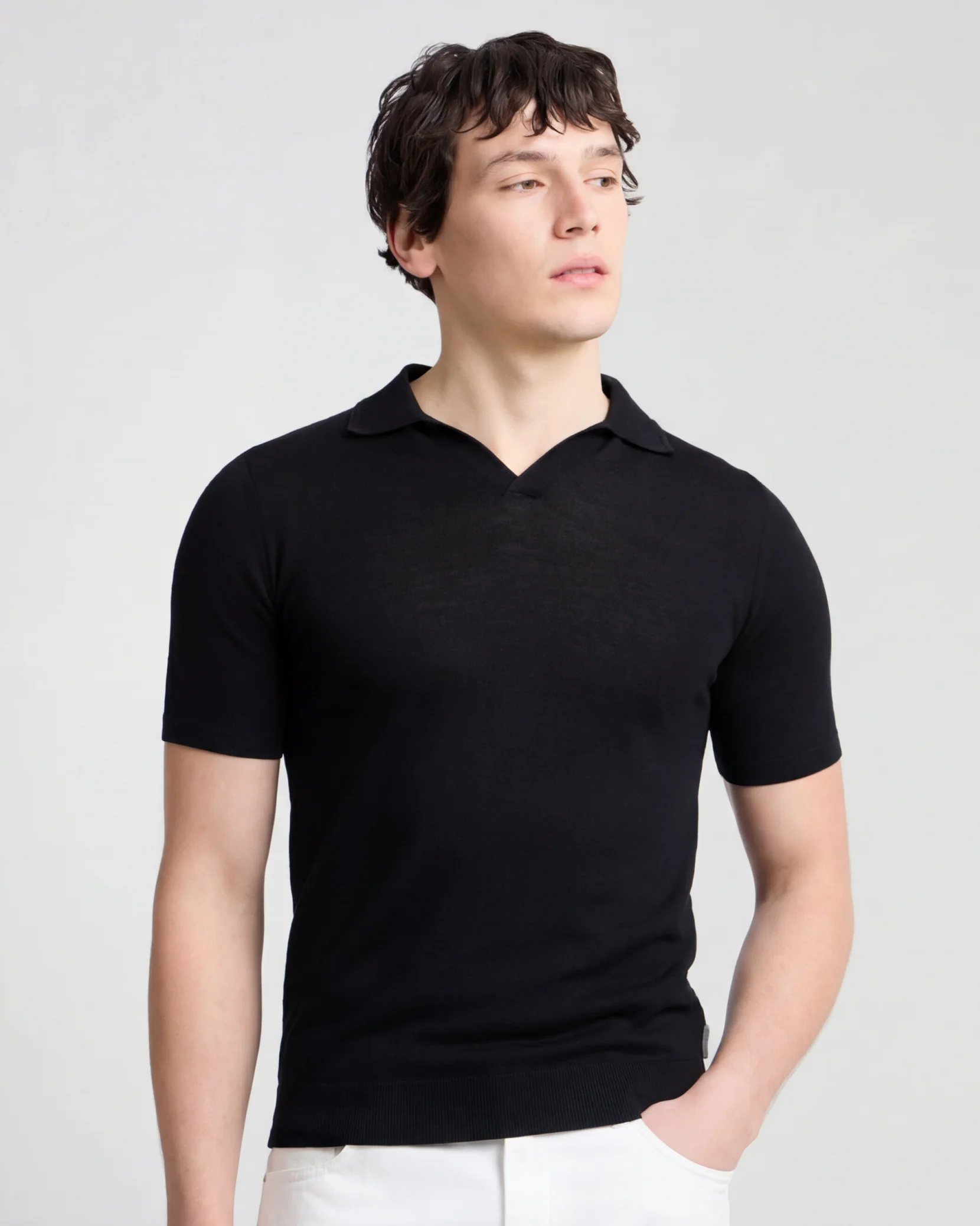 Extra Fine Merino Wool Short Sleeve Johnny Collar Polo - Image 2