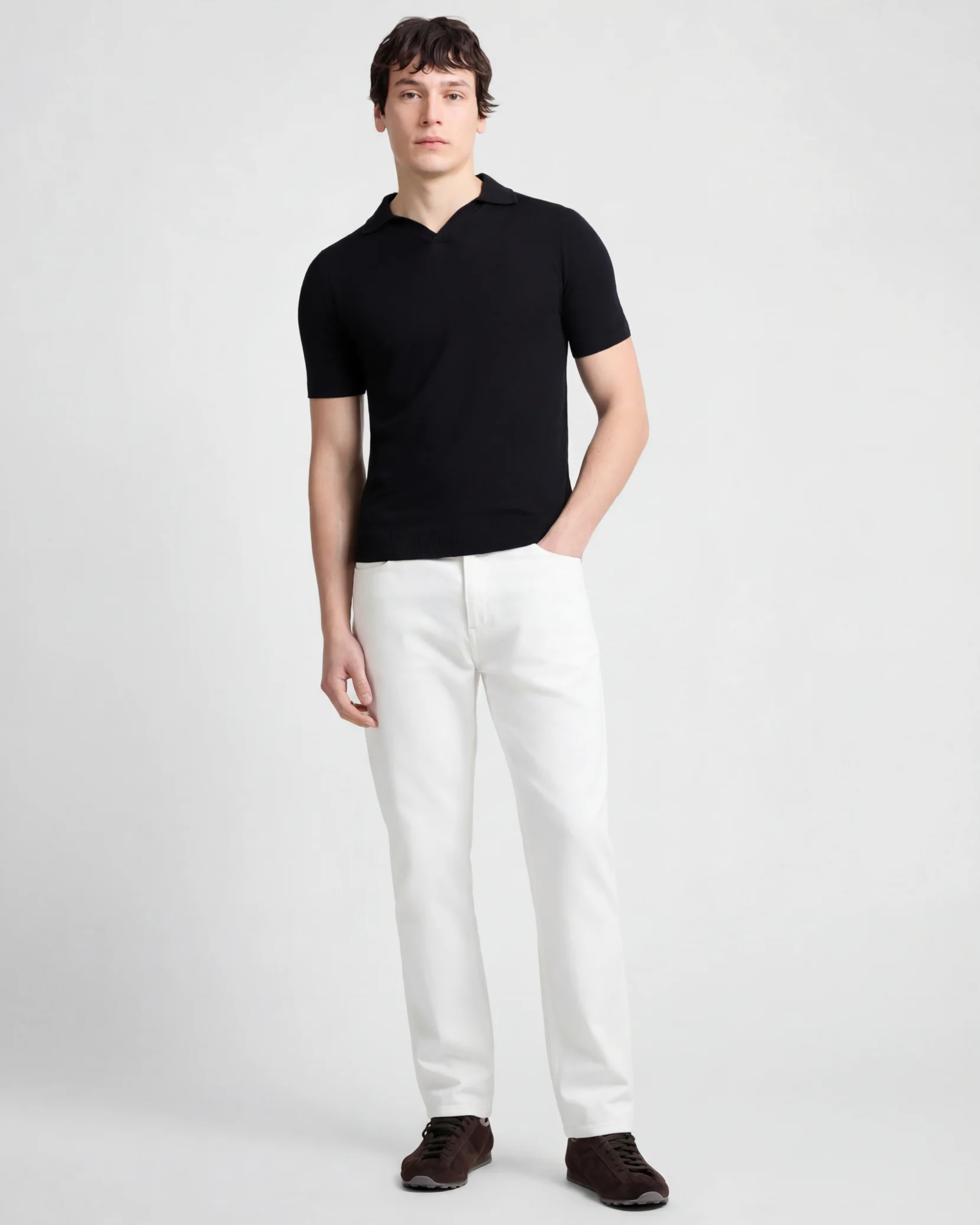 Extra Fine Merino Wool Short Sleeve Johnny Collar Polo - Image 3