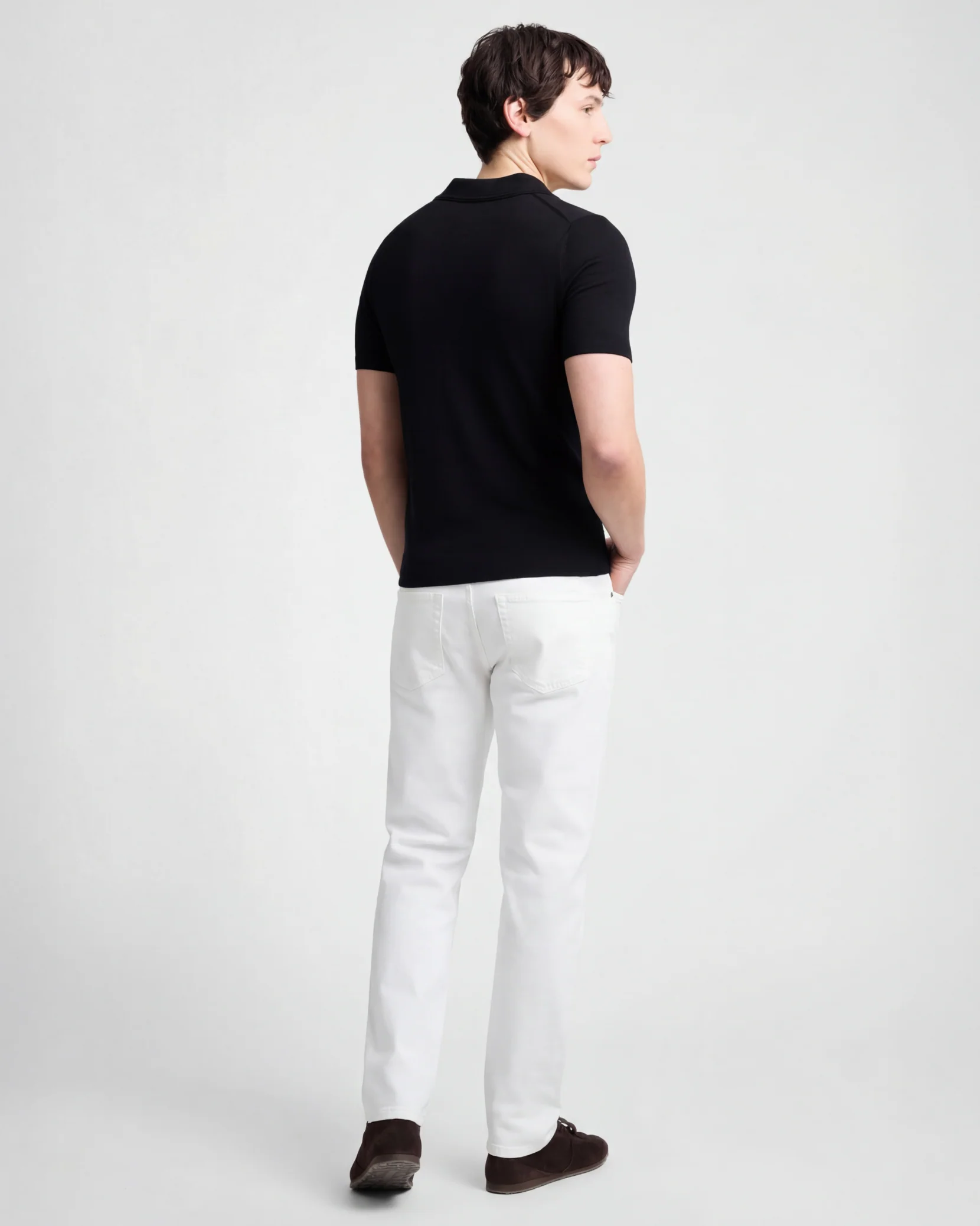 Extra Fine Merino Wool Short Sleeve Johnny Collar Polo - Image 5