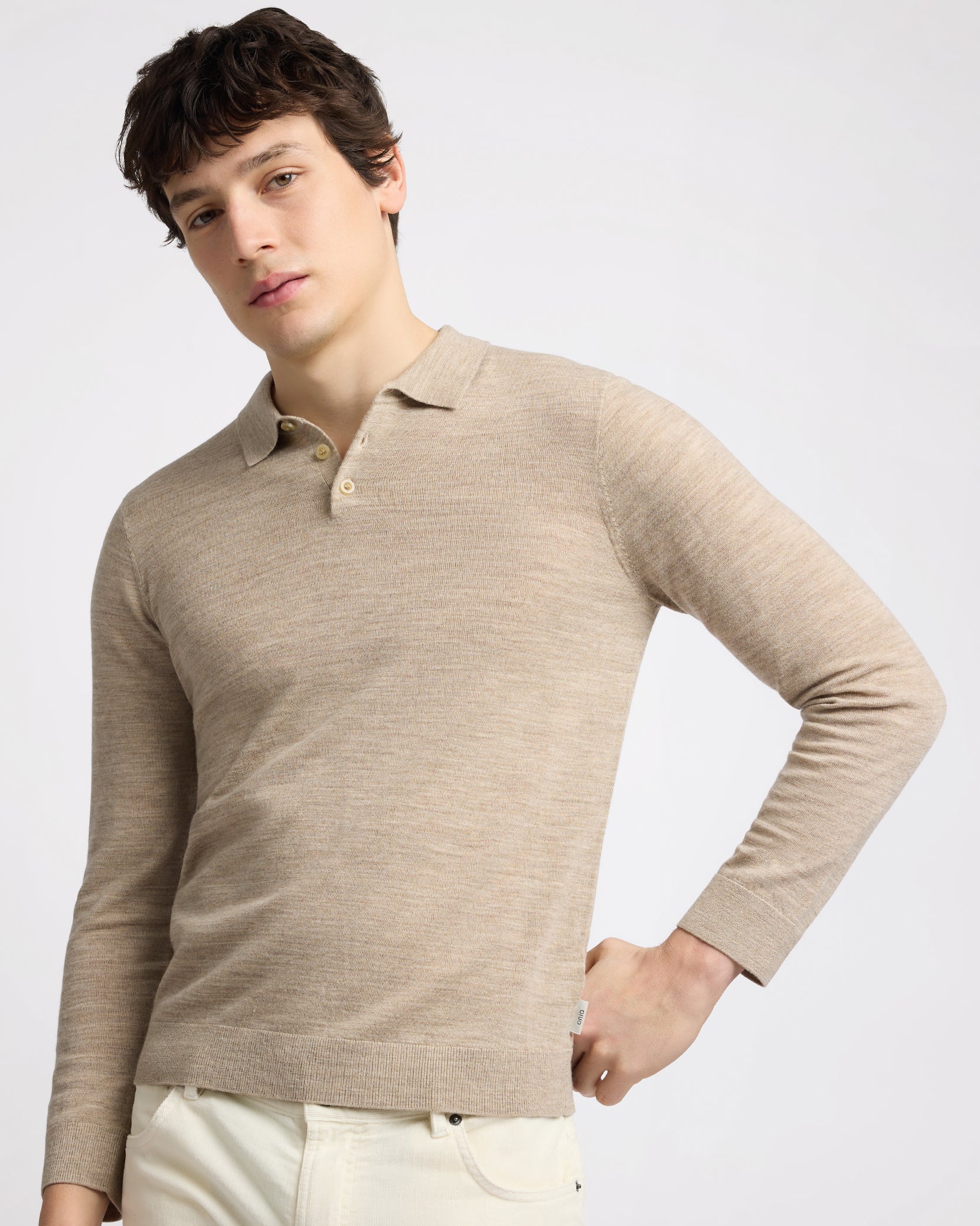 Extra Fine Merino Wool Long Sleeve Polo - Image 2