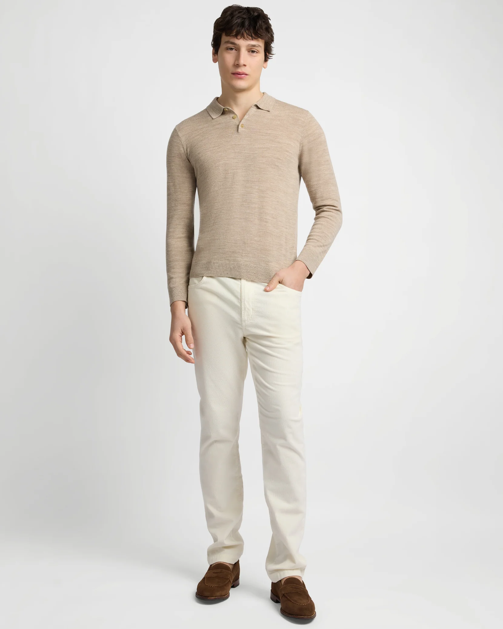 Extra Fine Merino Wool Long Sleeve Polo - Image 3