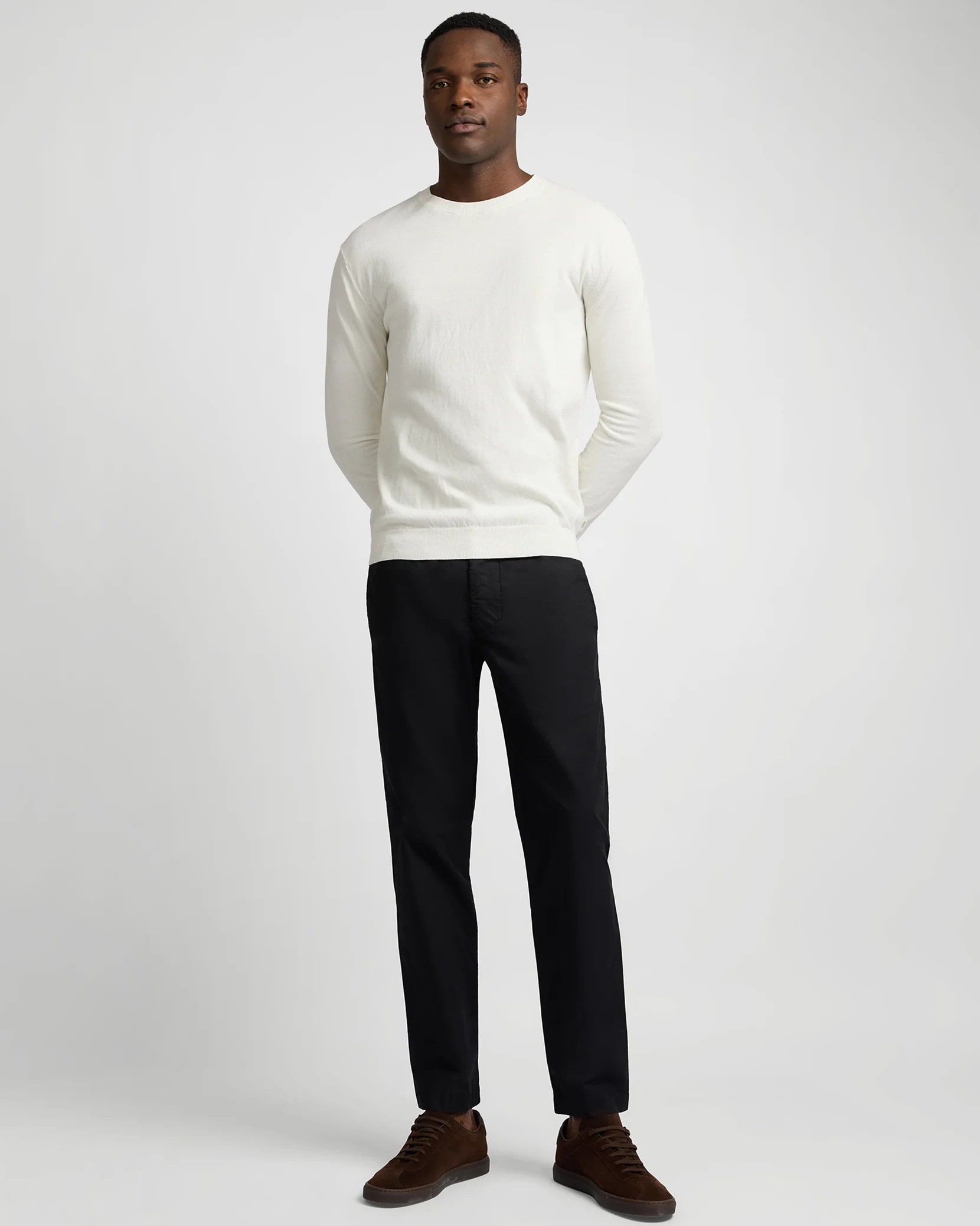 Fine Cotton Knit Long Sleeve Crewneck Sweater - Image 4