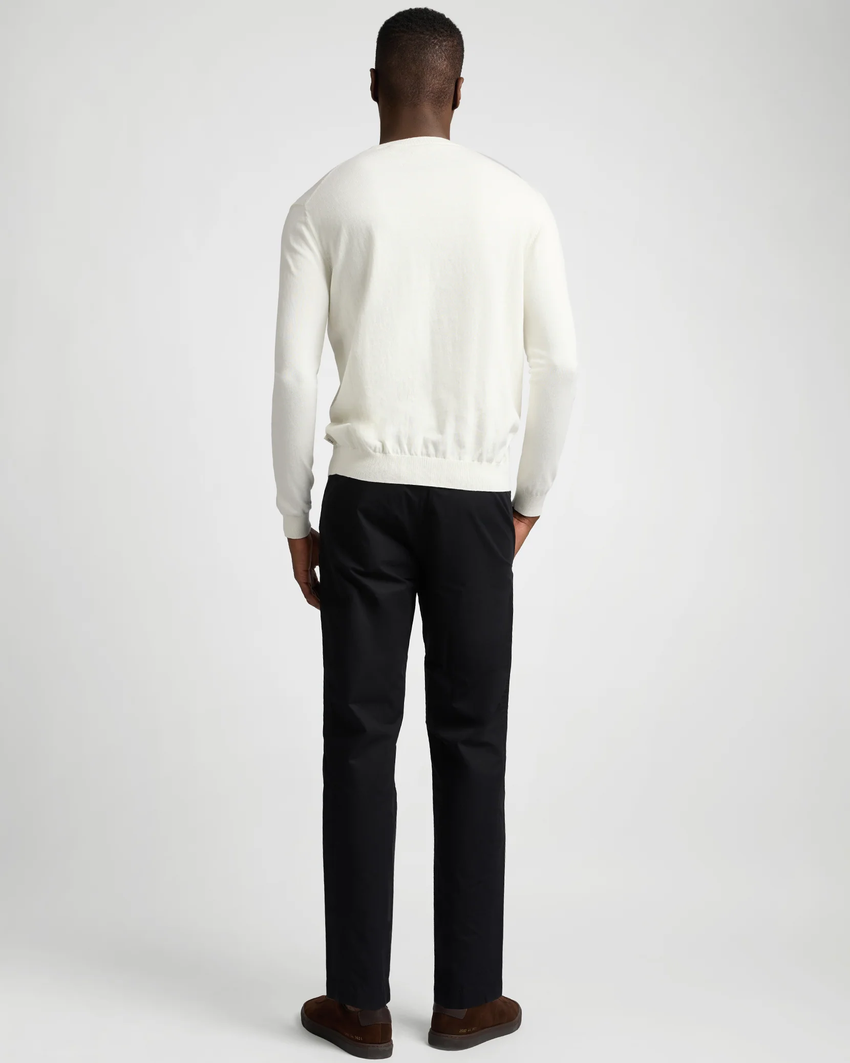 Fine Cotton Knit Long Sleeve Crewneck Sweater - Image 6