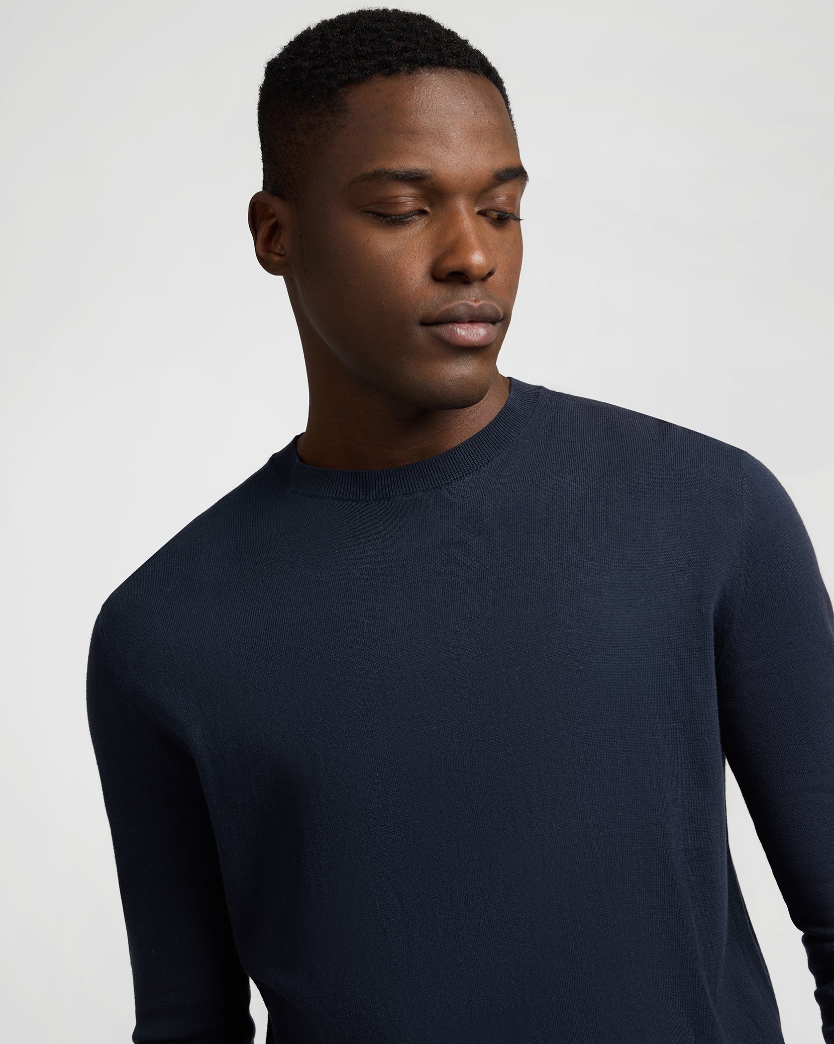 Fine Cotton Knit Long Sleeve Crewneck Sweater - Image 4