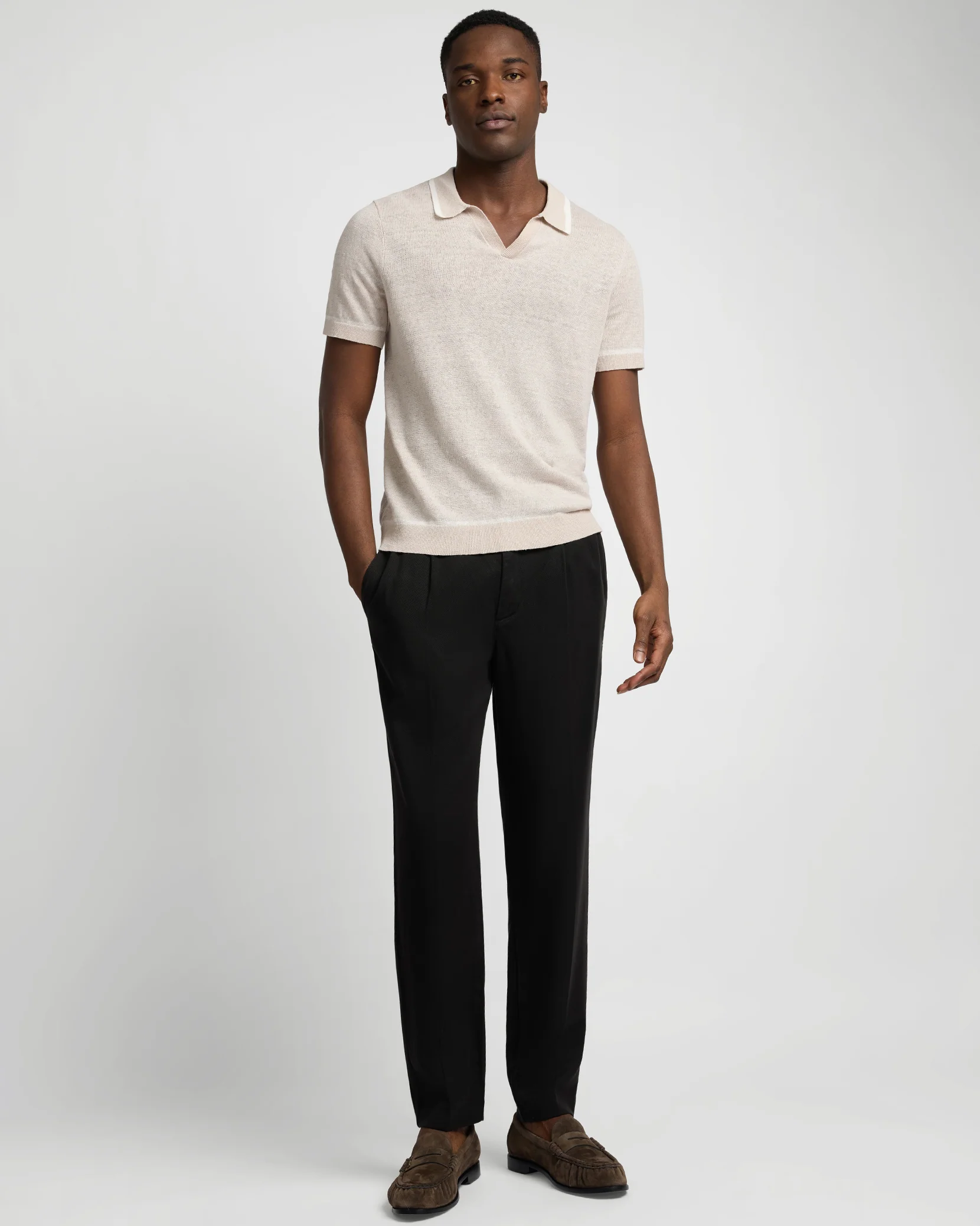 Linen Johnny Collar Polo Sweater - Image 3