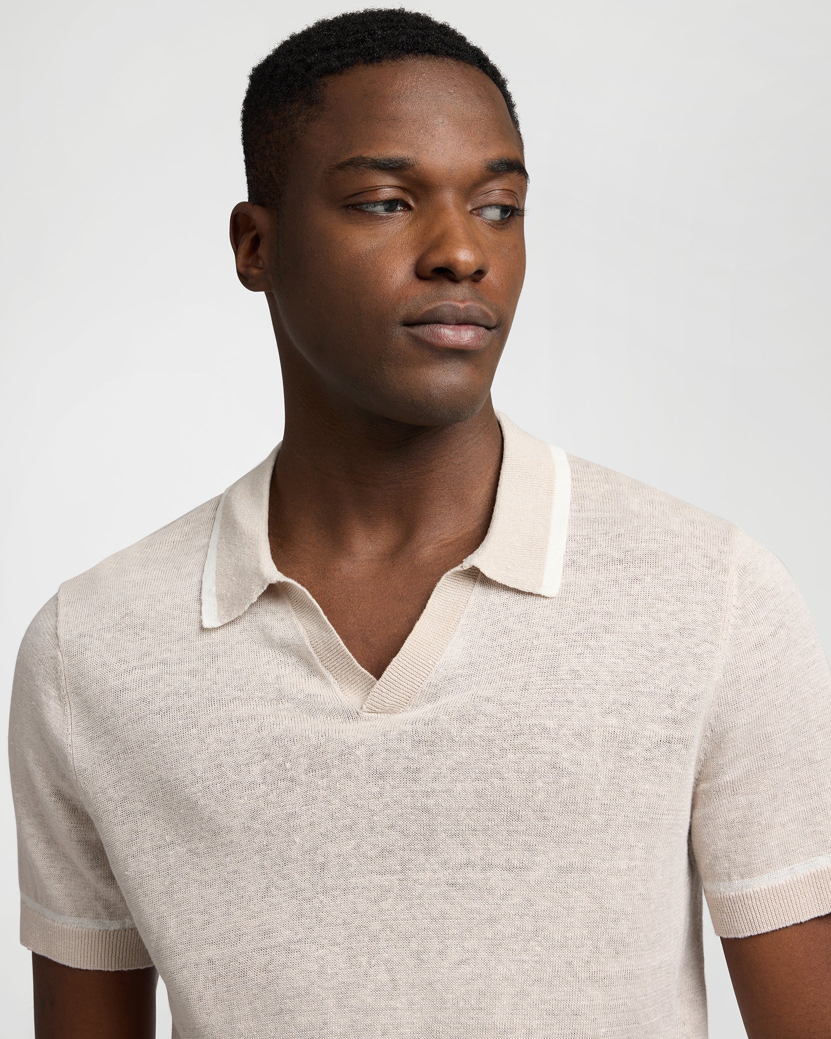 Linen Johnny Collar Polo Sweater - Image 4