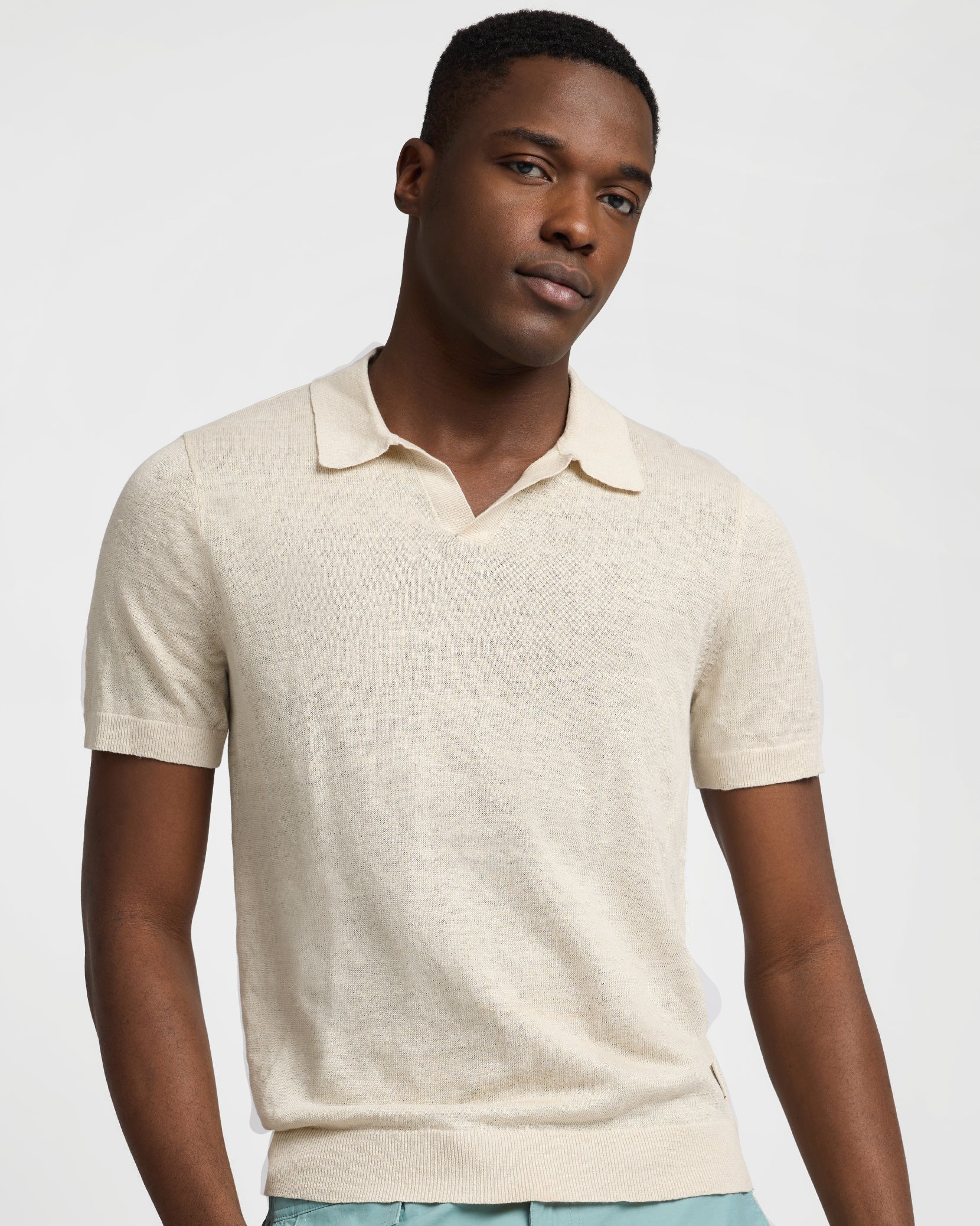 Linen Johnny Collar Polo Sweater - Image 2