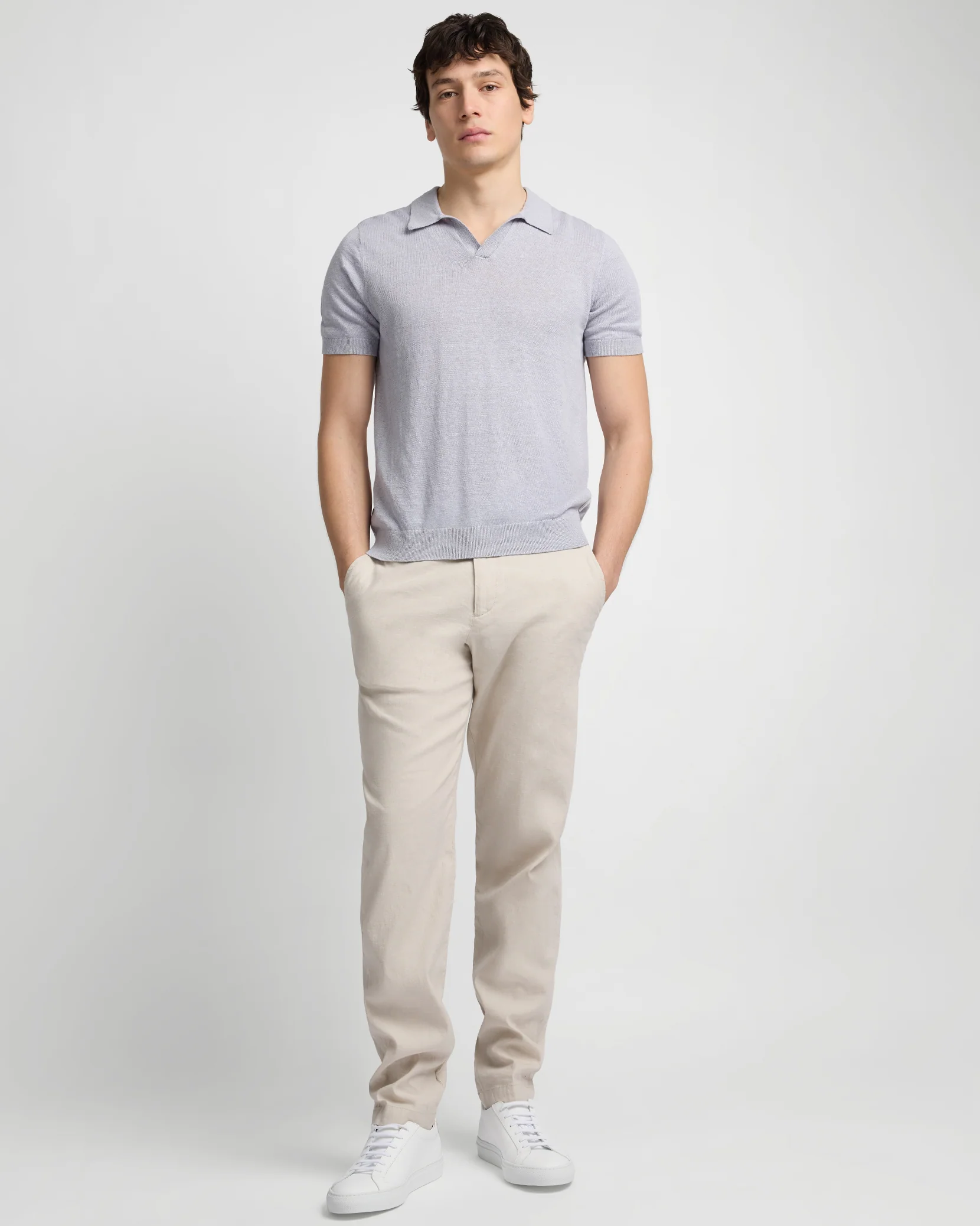 Linen Johnny Collar Polo Sweater - Image 3