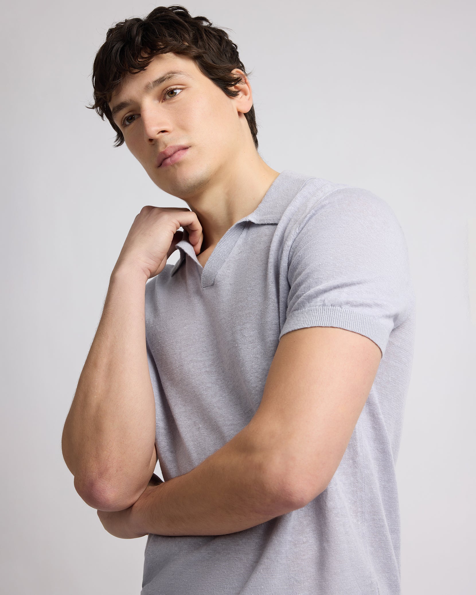 Linen Johnny Collar Polo Sweater - Image 4