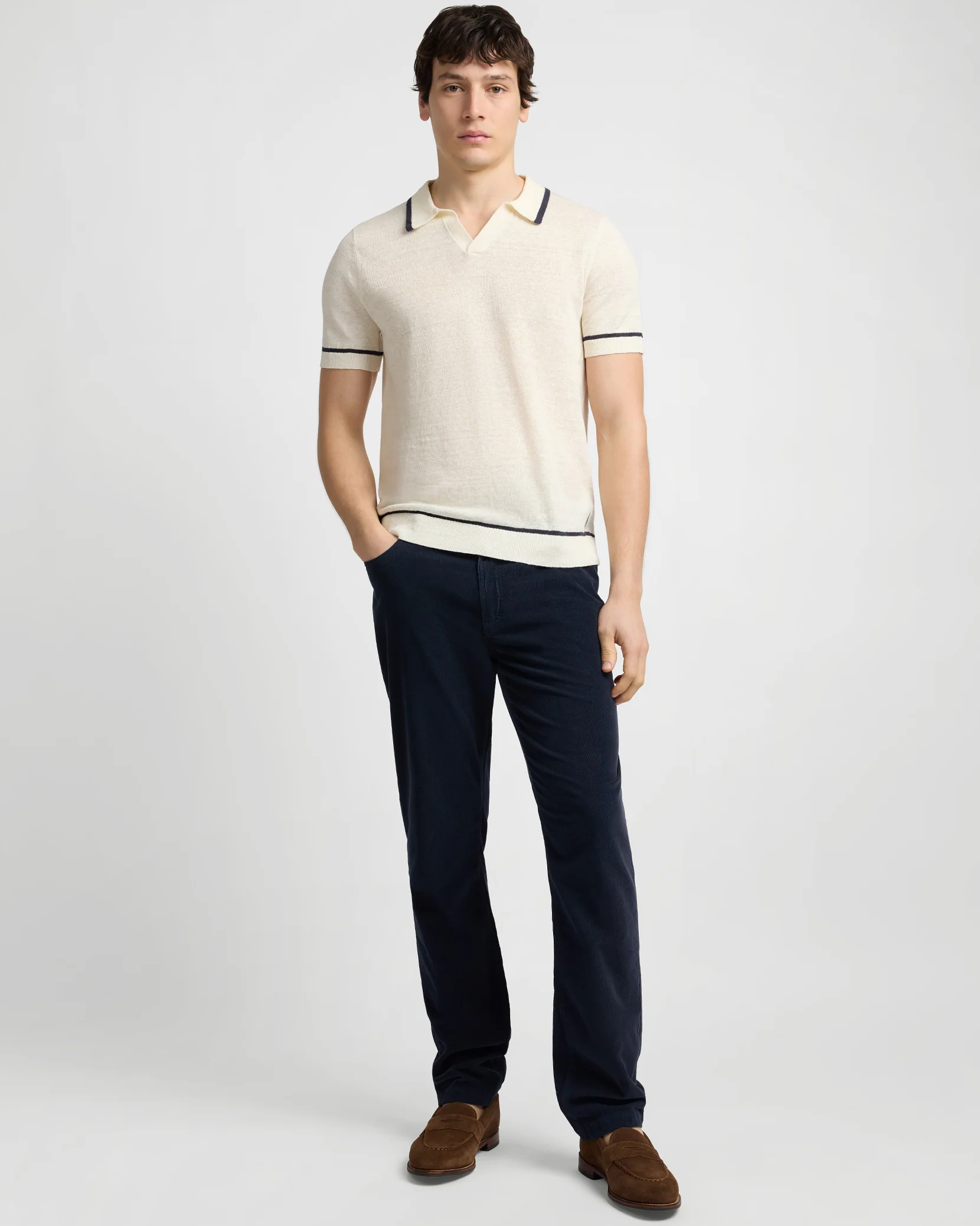 Linen Johnny Collar Polo Sweater - Image 3