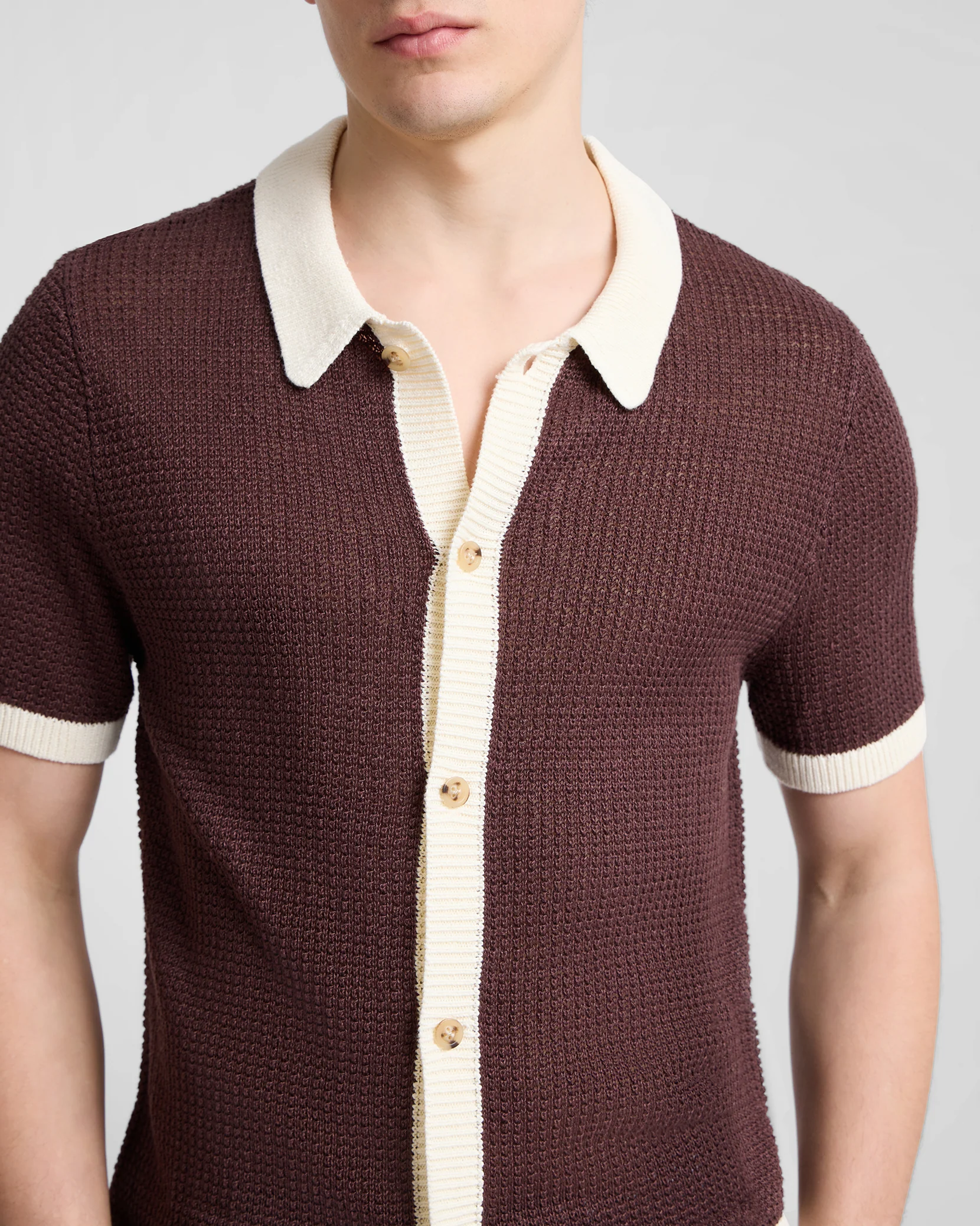 Linen Short Sleeve Button Up Sweater - Image 5