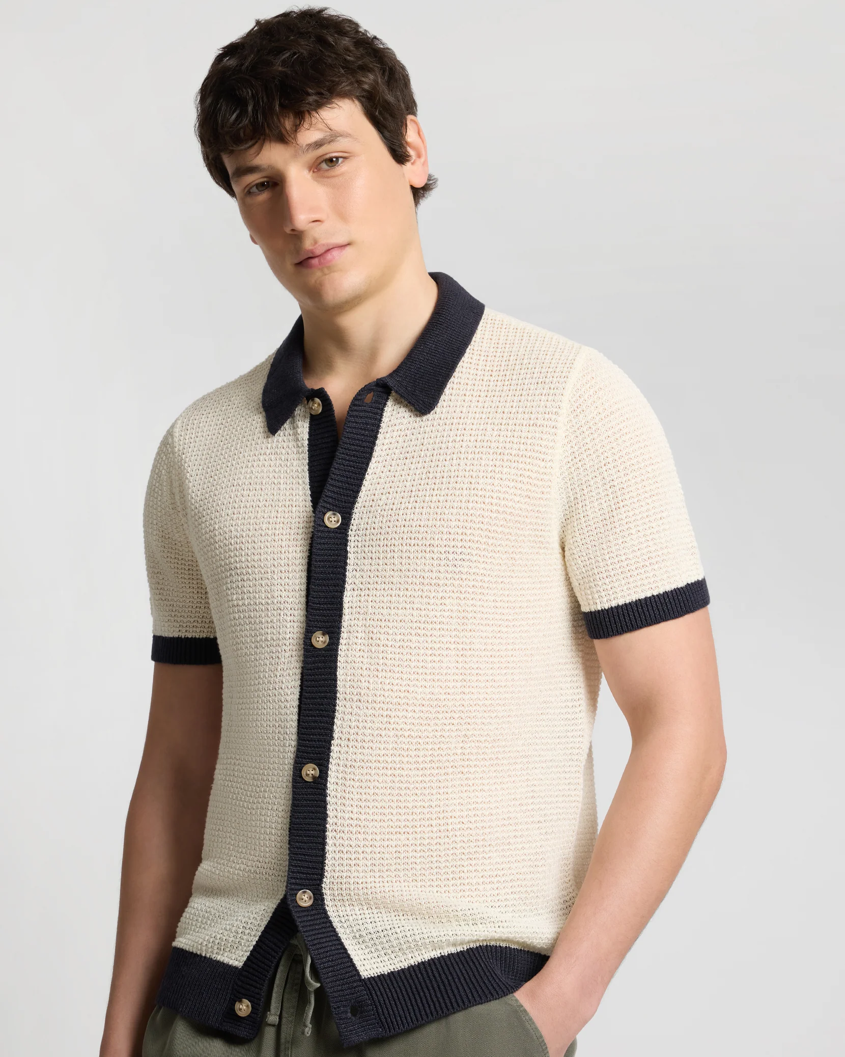 Linen Short Sleeve Button Up Sweater - Image 2