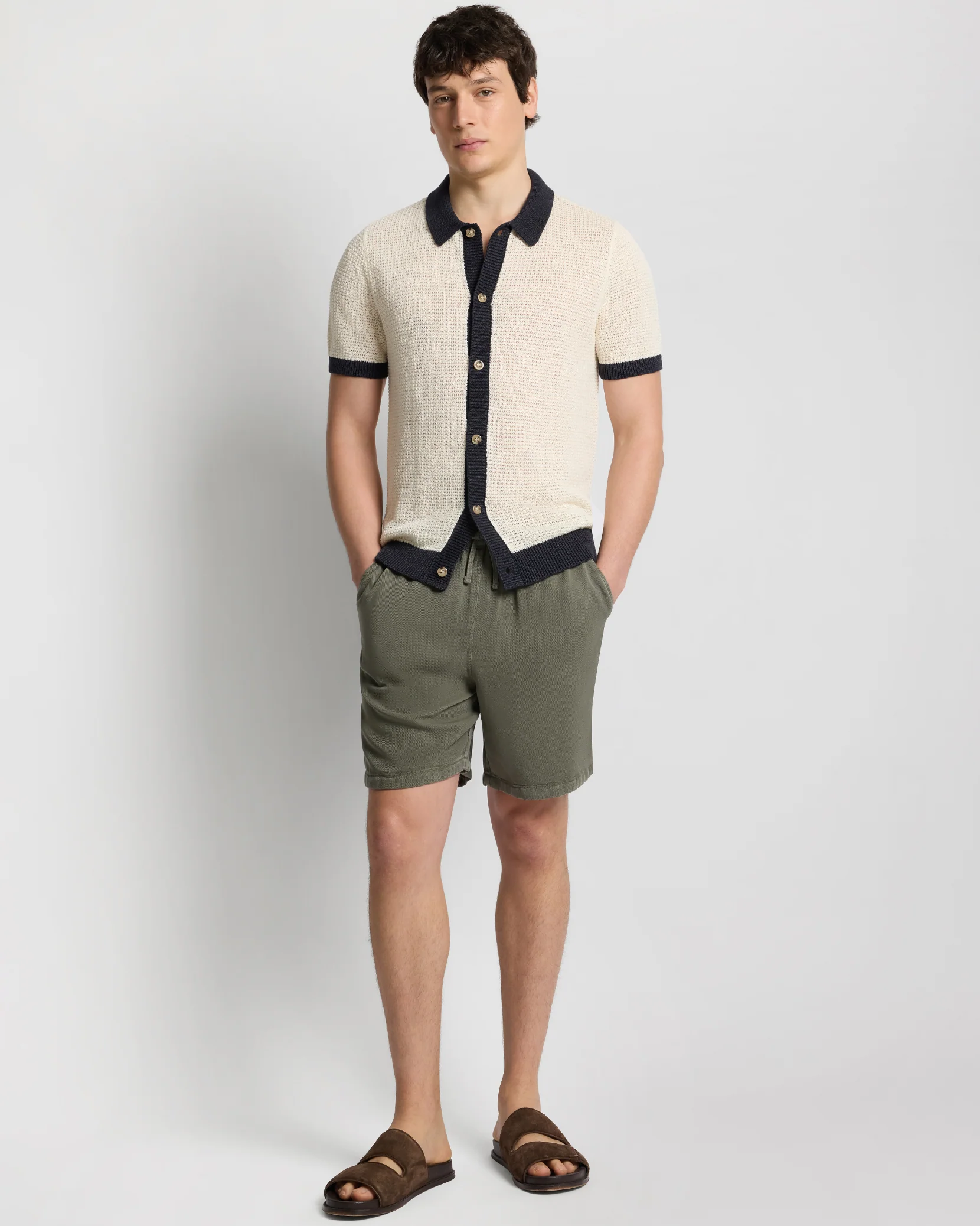 Linen Short Sleeve Button Up Sweater - Image 3