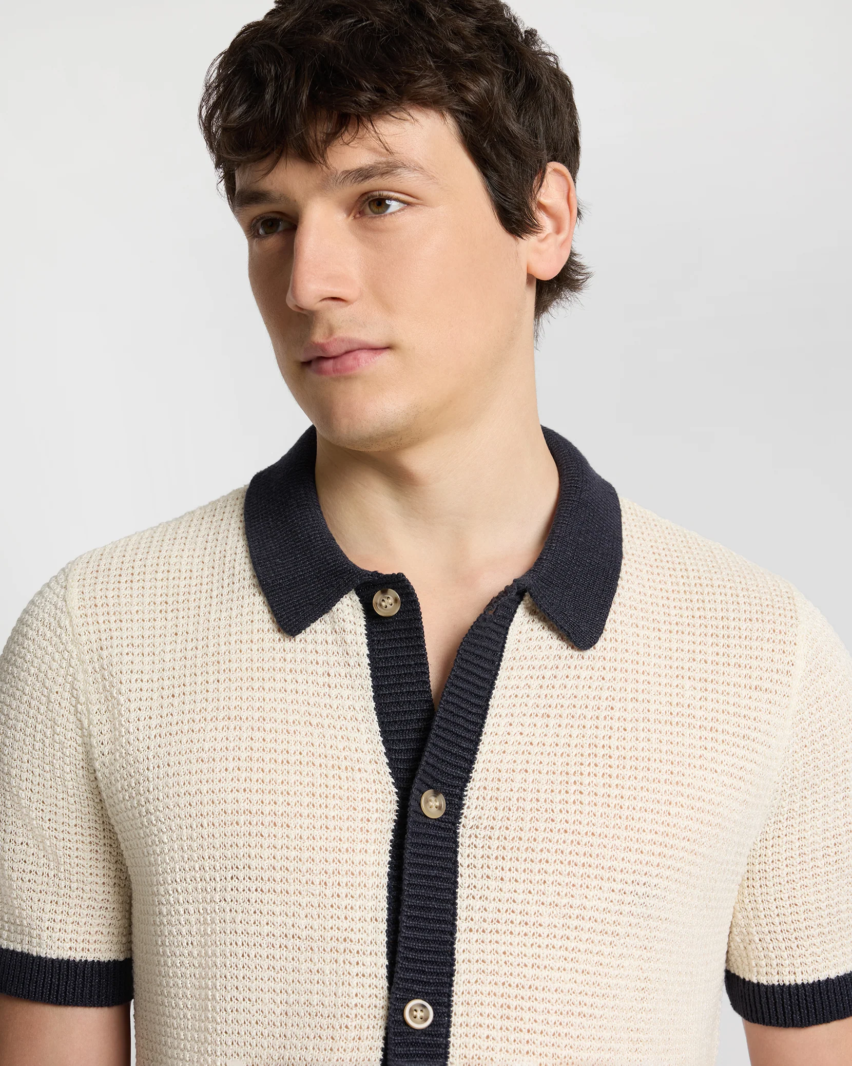 Linen Short Sleeve Button Up Sweater - Image 4