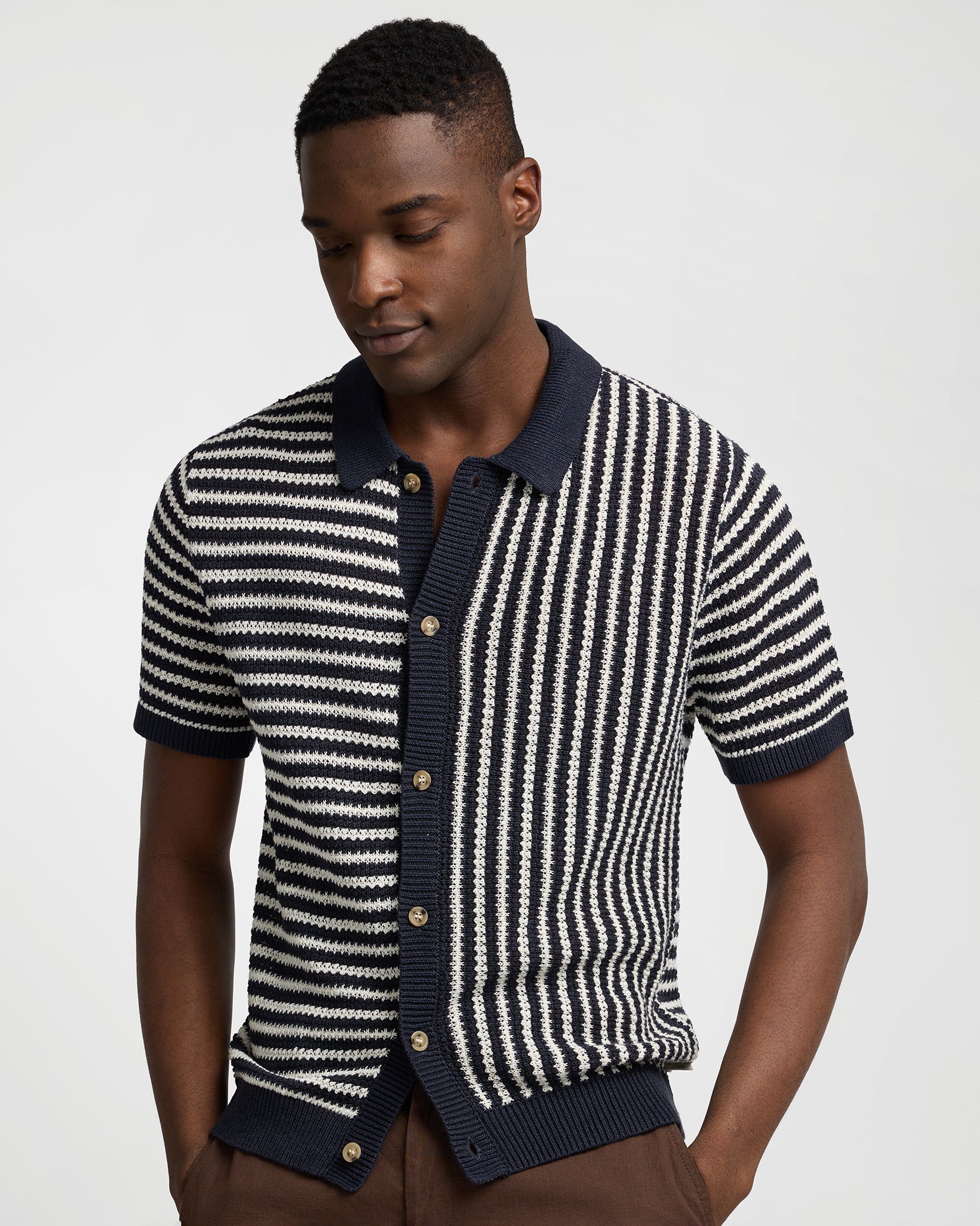 Linen Short Sleeve Button Up Sweater - Image 2