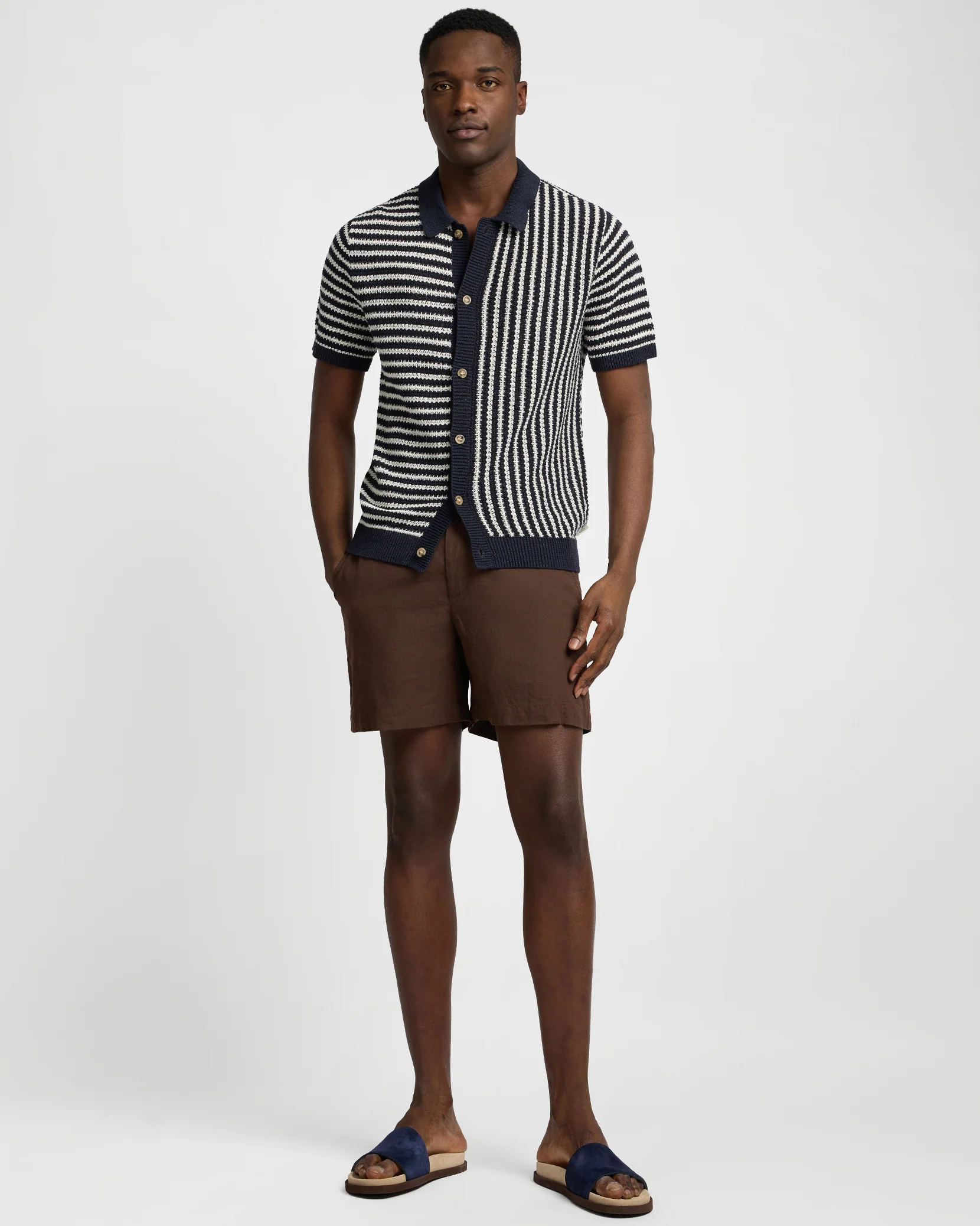 Linen Short Sleeve Button Up Sweater - Image 3