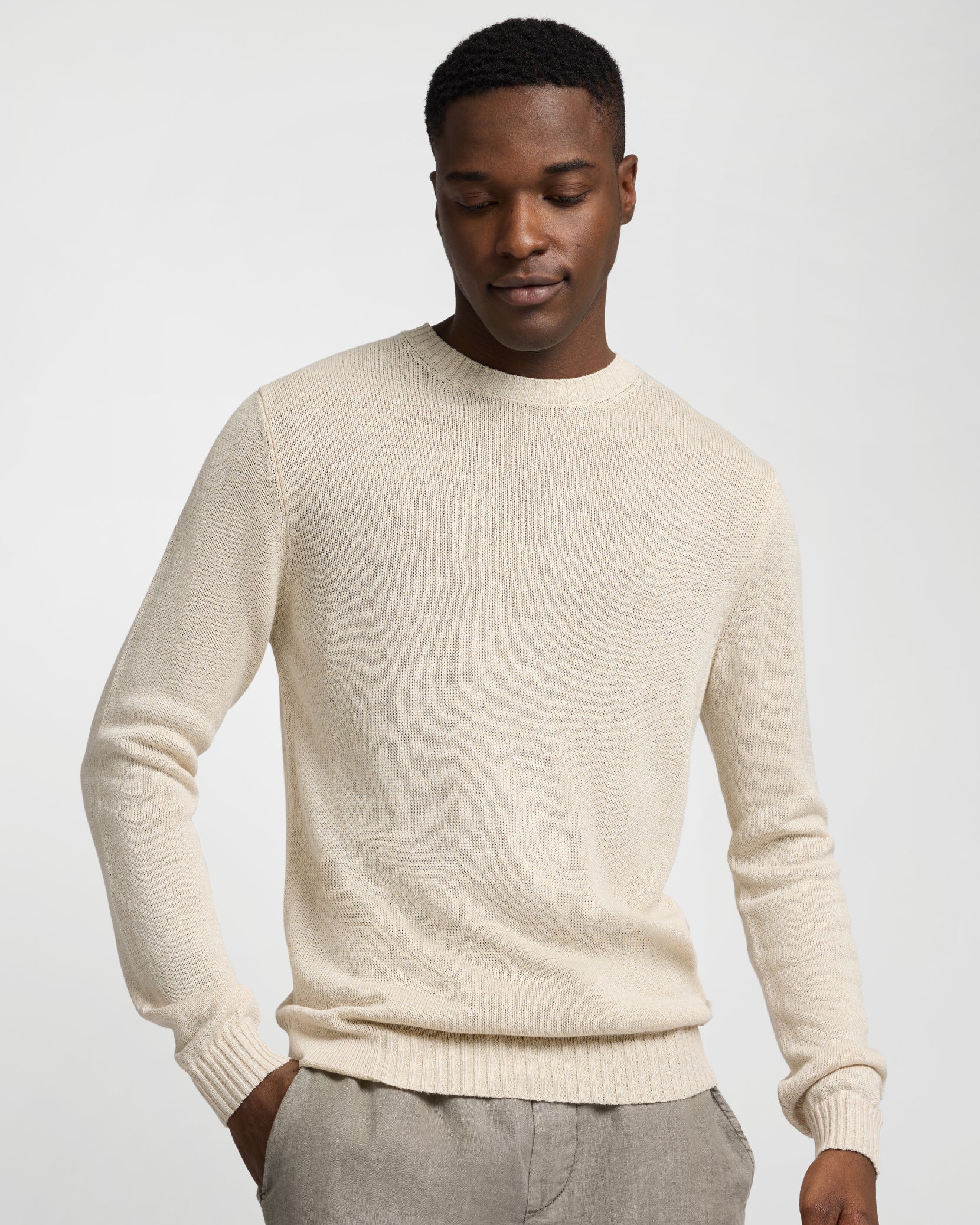 Silk Linen Long Sleeve Crewneck Sweater - Image 3